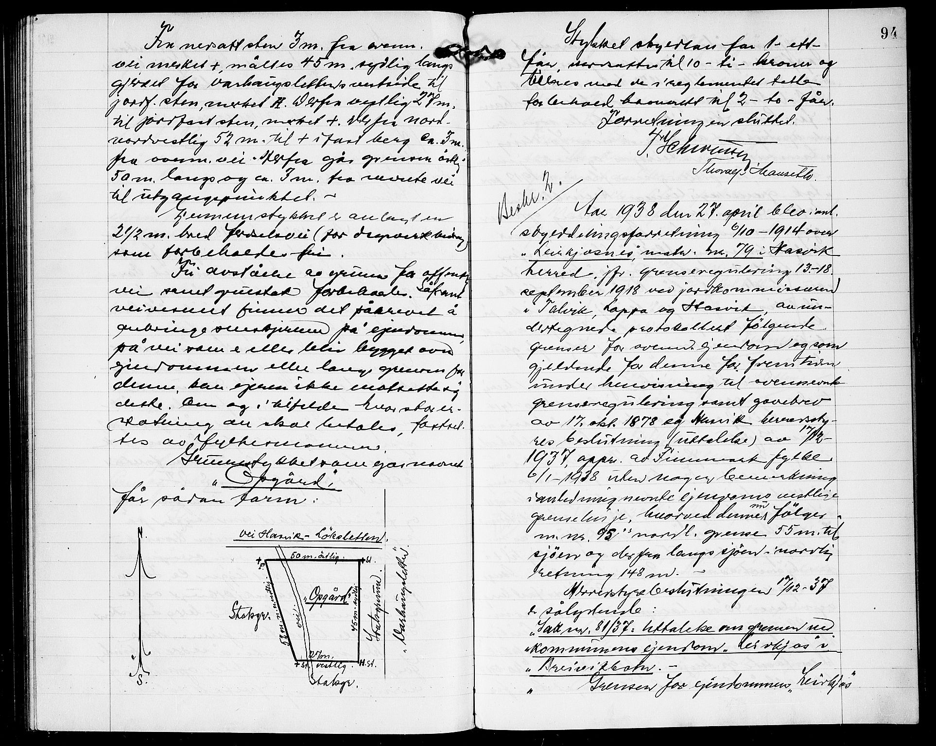 Lensmannen i Hasvik (hos Finnmarkseiendommen)*, FIEI/-, 1927-1938, p. 93b-94a