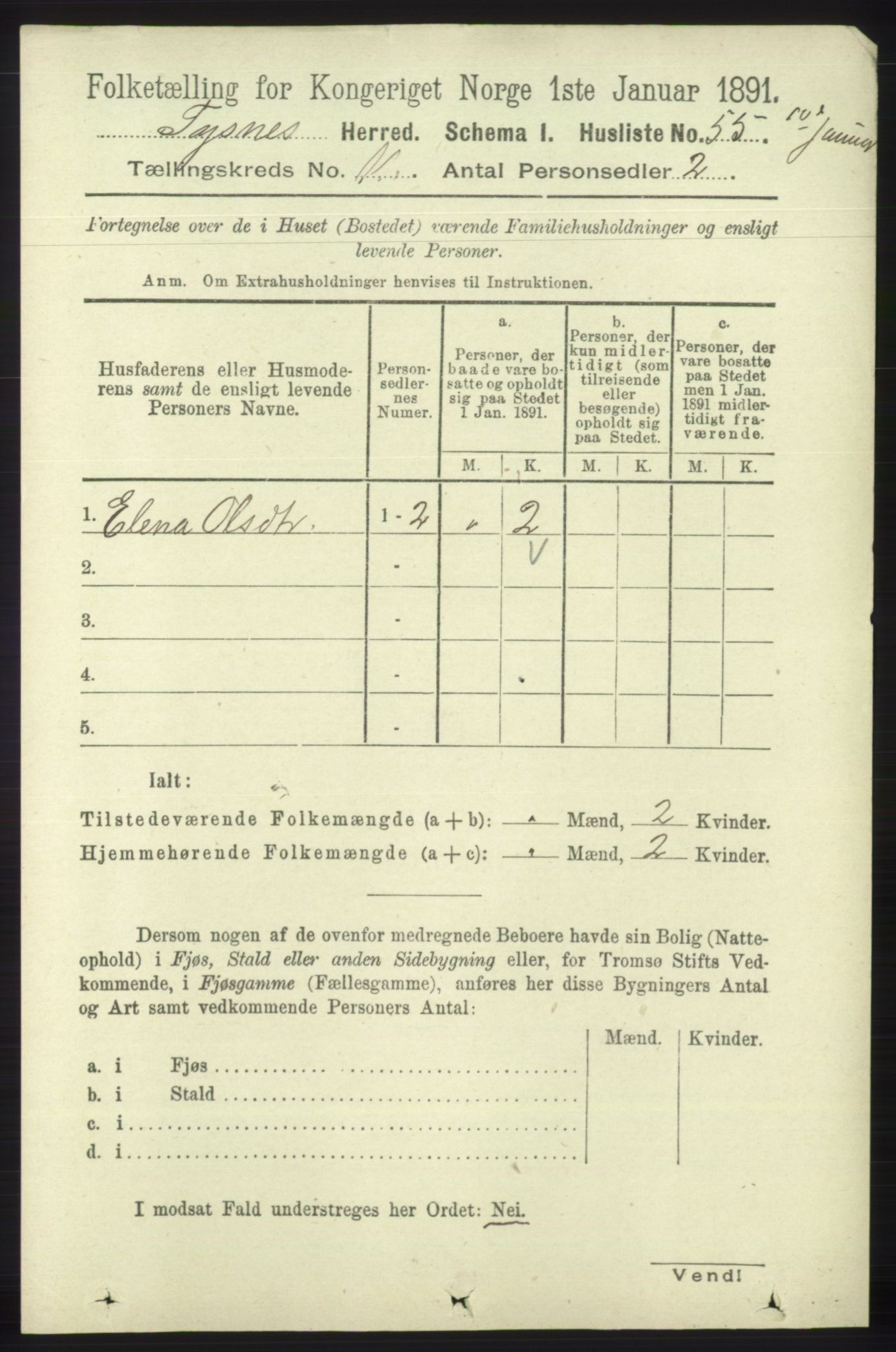 RA, 1891 census for 1223 Tysnes, 1891, p. 5359