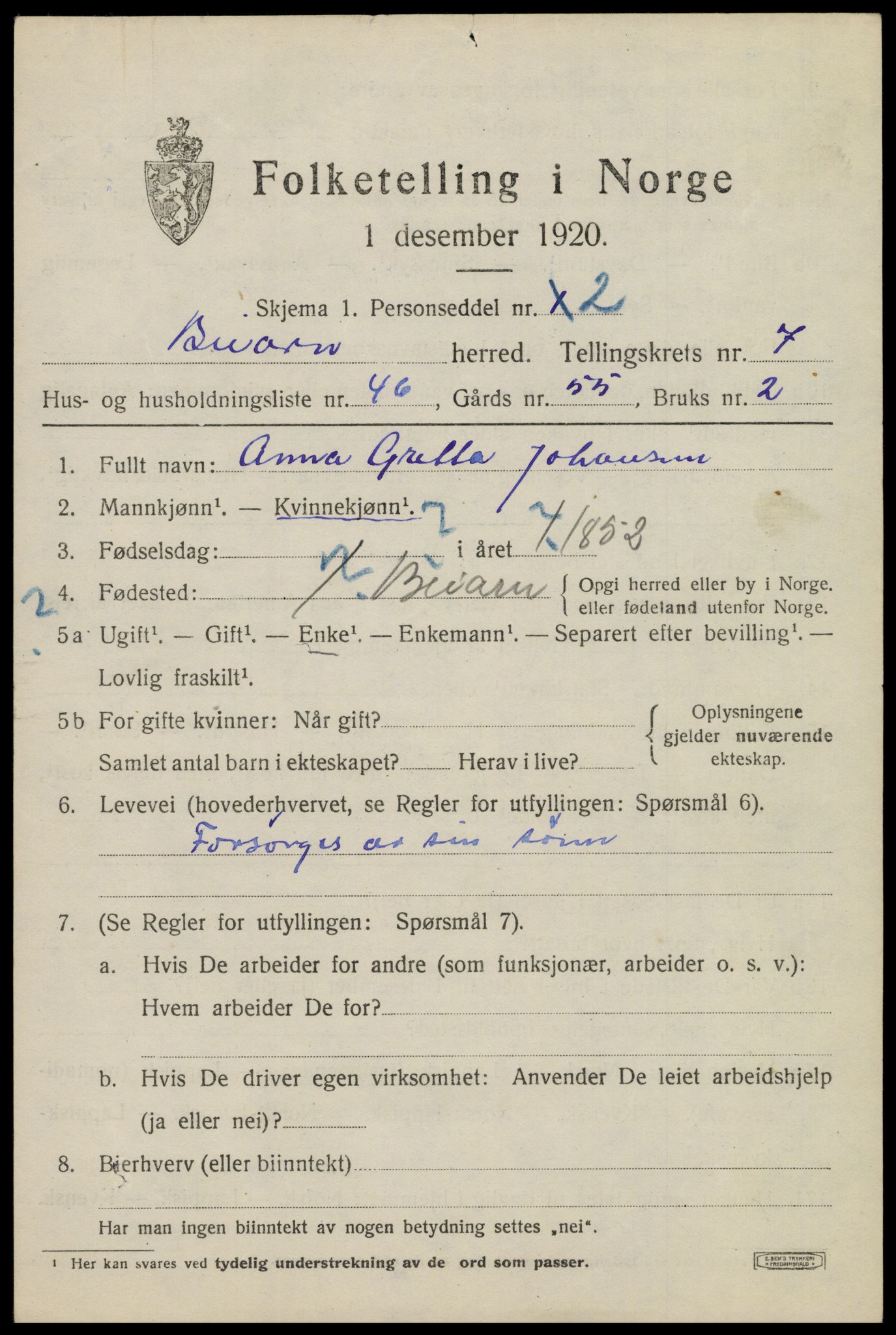 SAT, 1920 census for Beiarn, 1920, p. 4154