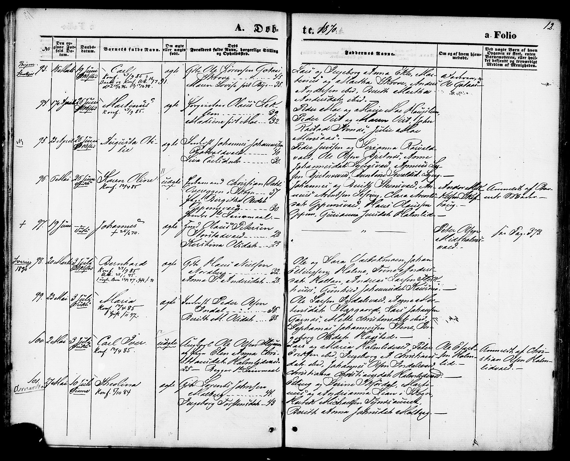 Ministerialprotokoller, klokkerbøker og fødselsregistre - Nord-Trøndelag, AV/SAT-A-1458/723/L0242: Parish register (official) no. 723A11, 1870-1880, p. 12