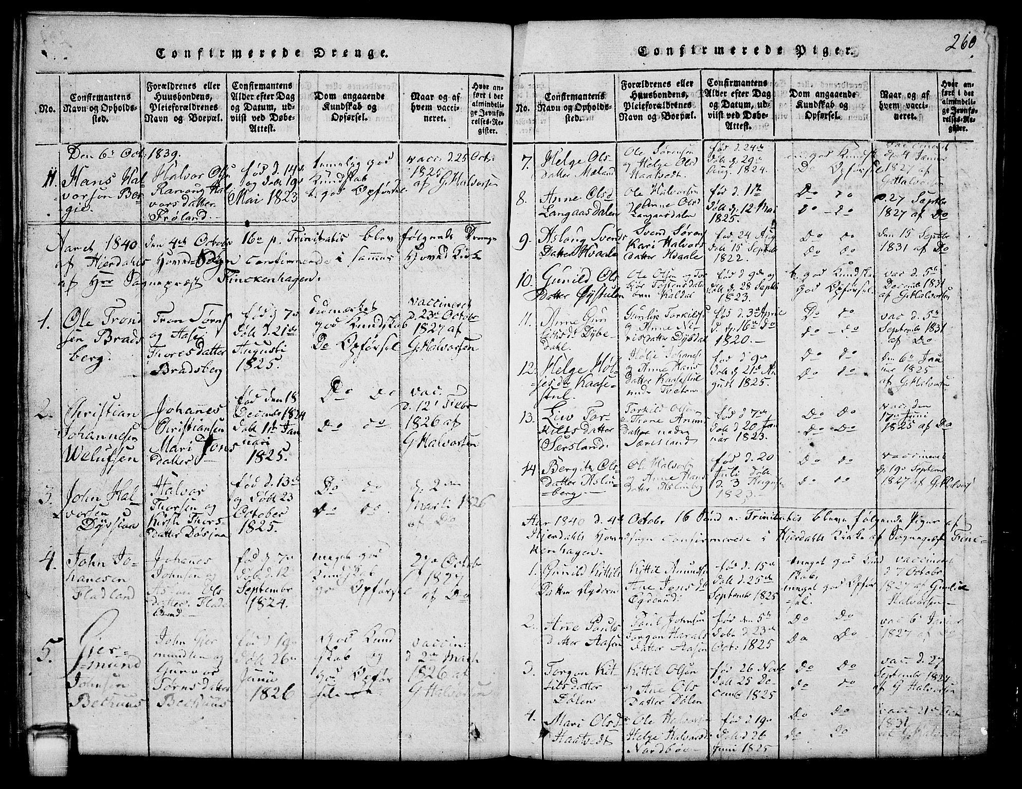Hjartdal kirkebøker, SAKO/A-270/G/Ga/L0001: Parish register (copy) no. I 1, 1815-1842, p. 260