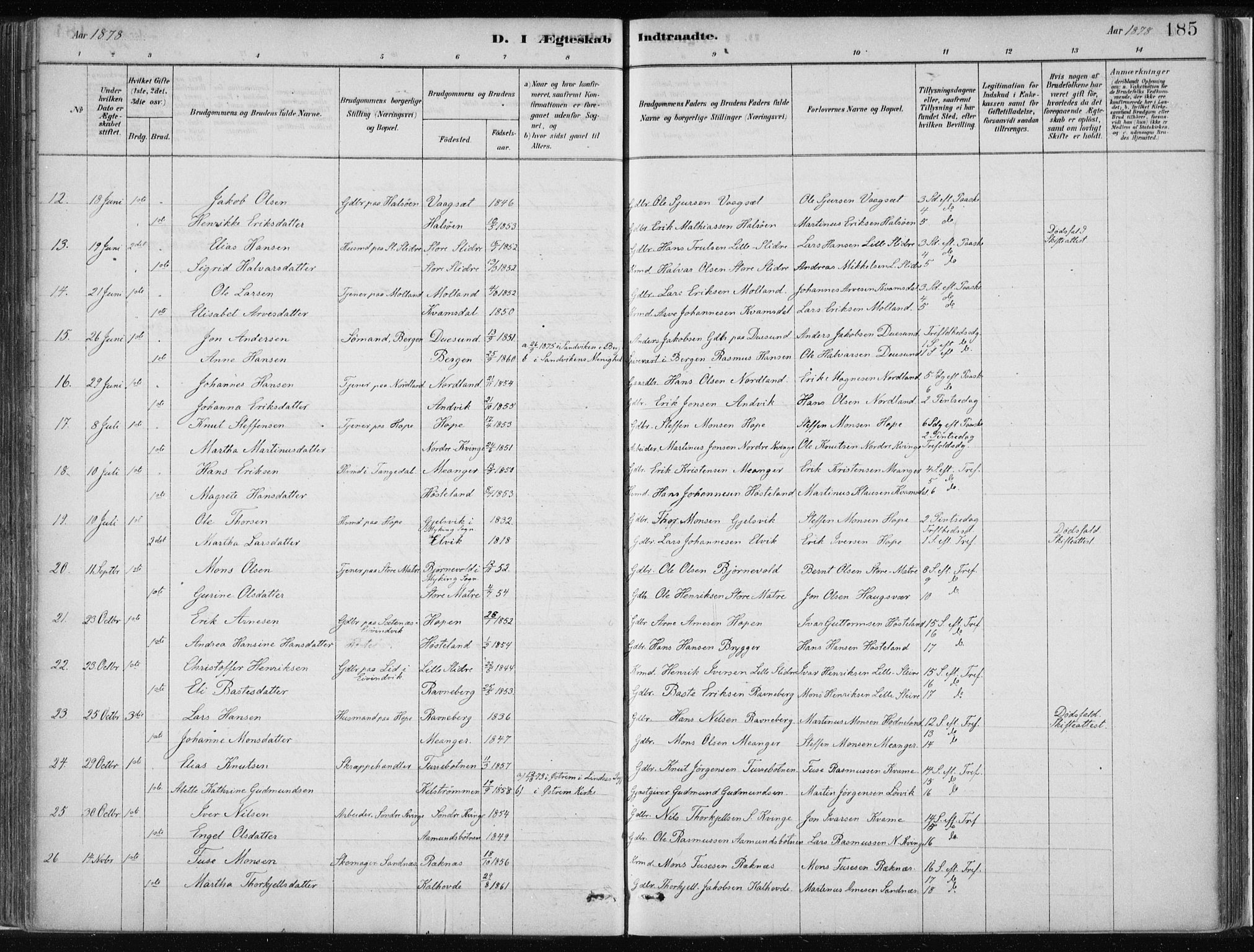 Masfjorden Sokneprestembete, SAB/A-77001: Parish register (official) no. B  1, 1876-1899, p. 185