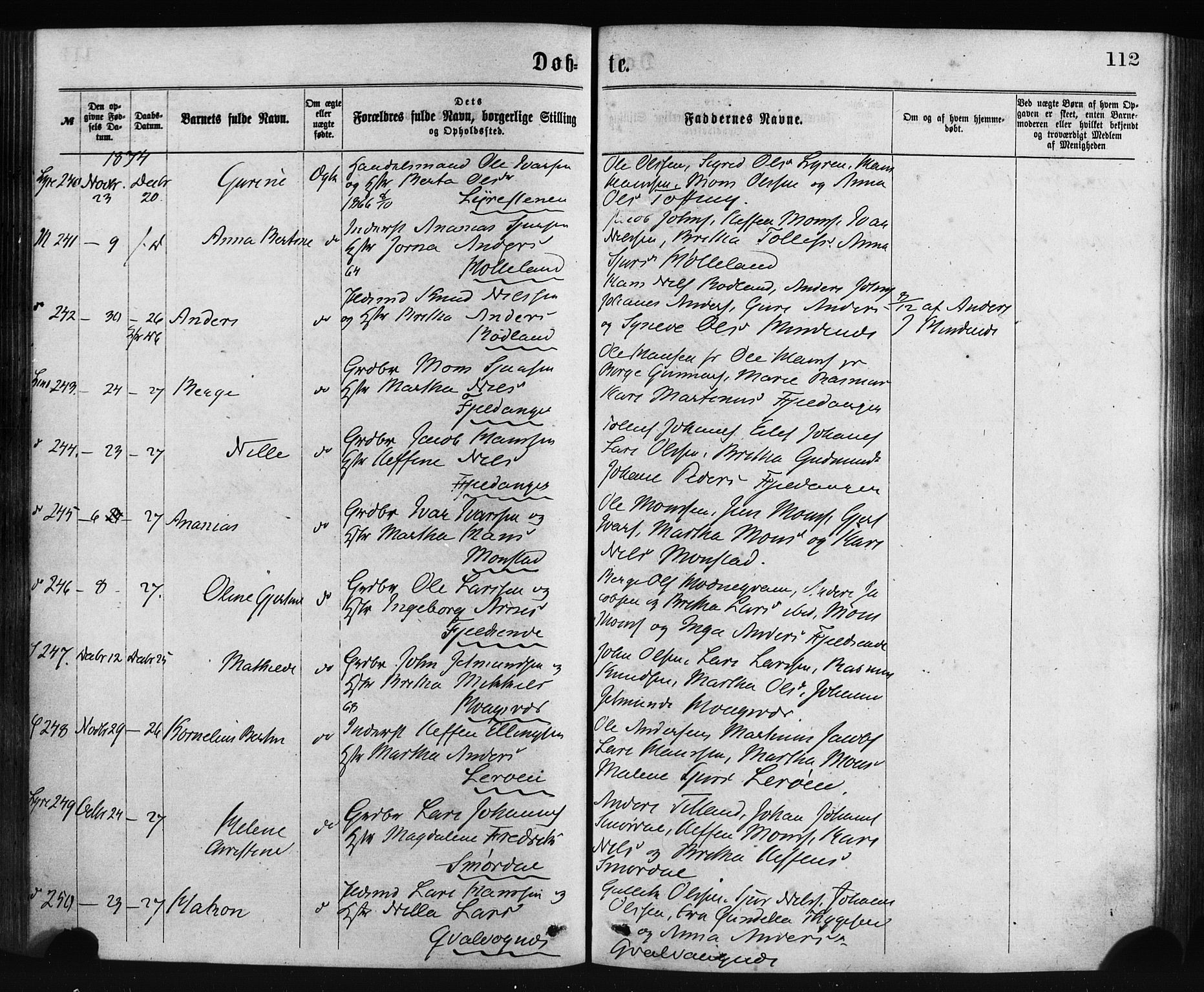Lindås Sokneprestembete, SAB/A-76701/H/Haa: Parish register (official) no. A 18, 1869-1885, p. 112