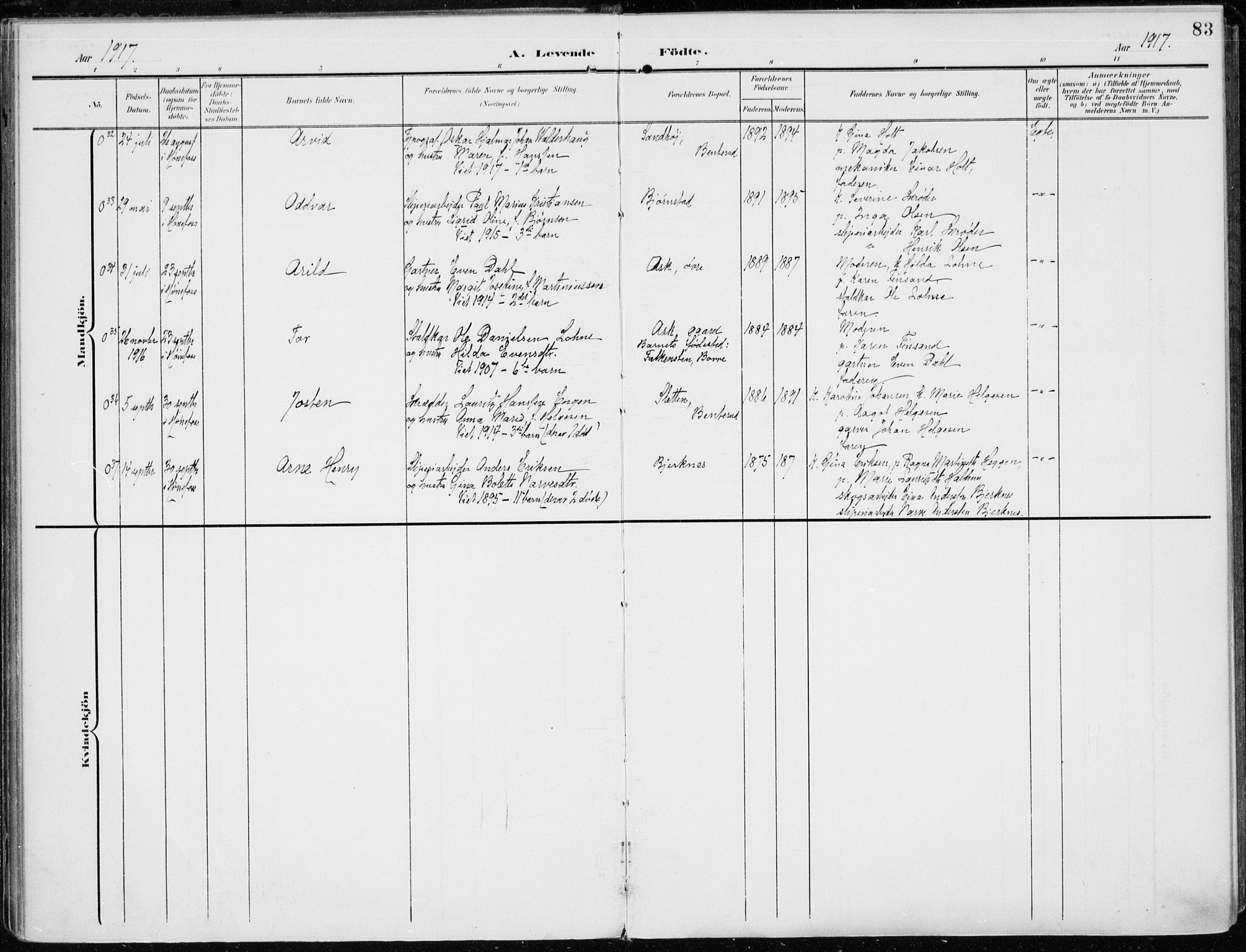 Norderhov kirkebøker, AV/SAKO-A-237/F/Fa/L0017: Parish register (official) no. 17, 1903-1919, p. 83