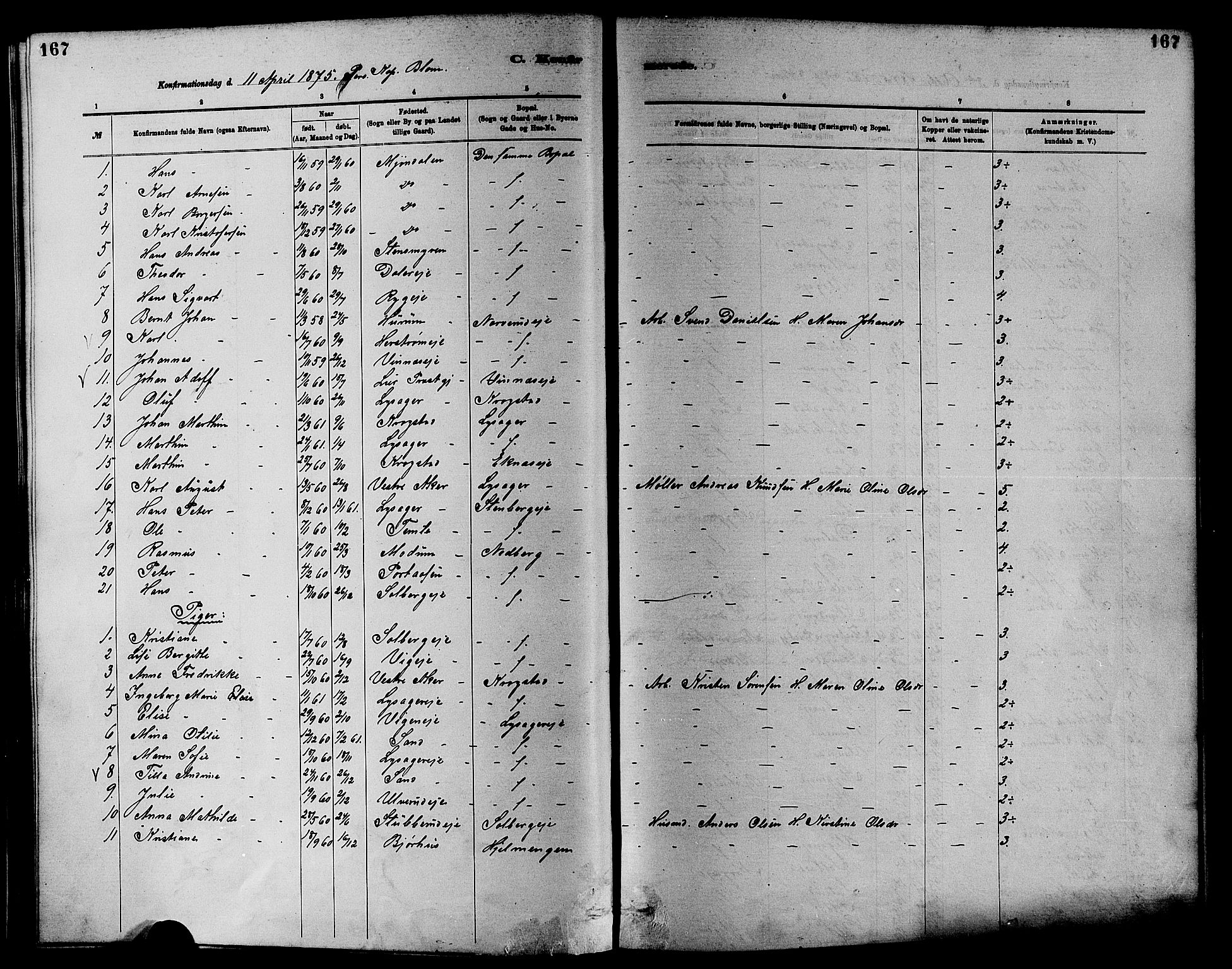 Nedre Eiker kirkebøker, SAKO/A-612/F/Fa/L0001: Parish register (official) no. 1, 1853-1877, p. 167