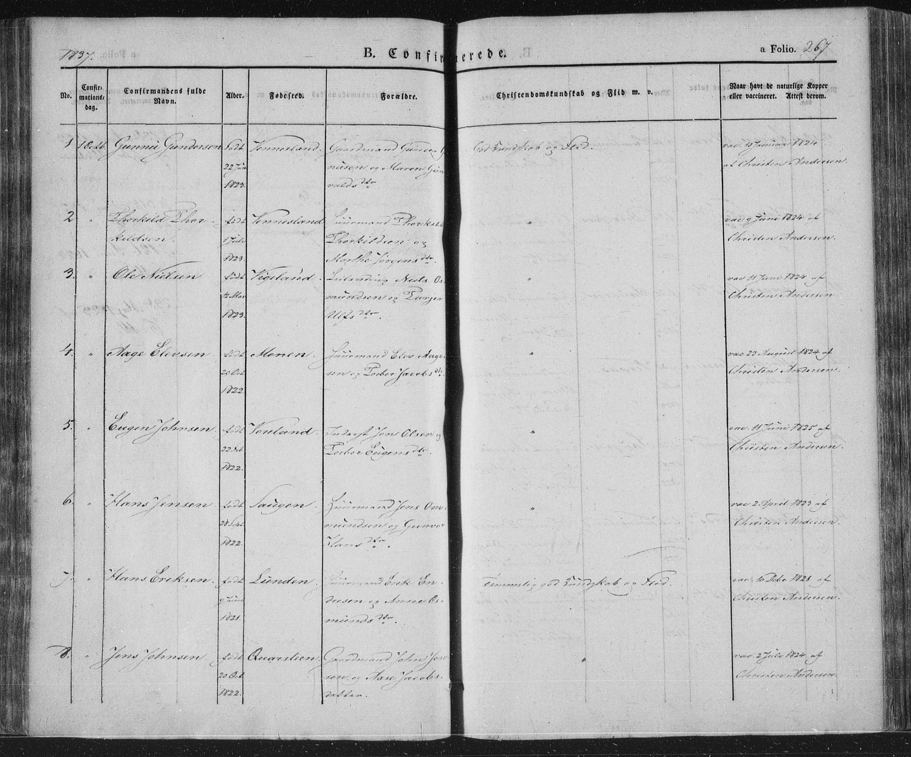 Vennesla sokneprestkontor, AV/SAK-1111-0045/Fa/Fac/L0004: Parish register (official) no. A 4, 1834-1855, p. 267