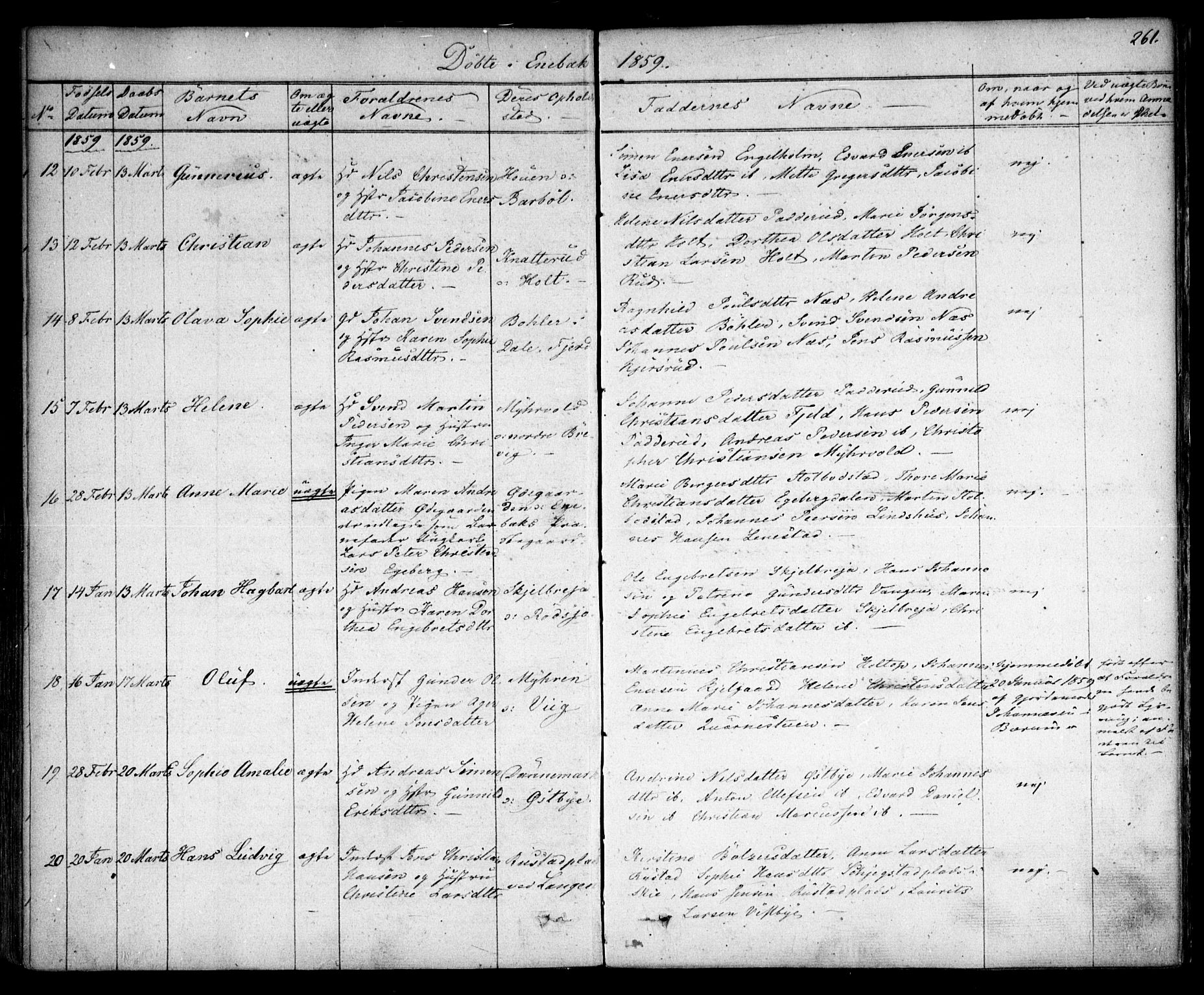 Enebakk prestekontor Kirkebøker, SAO/A-10171c/F/Fa/L0009: Parish register (official) no. I 9, 1832-1861, p. 261