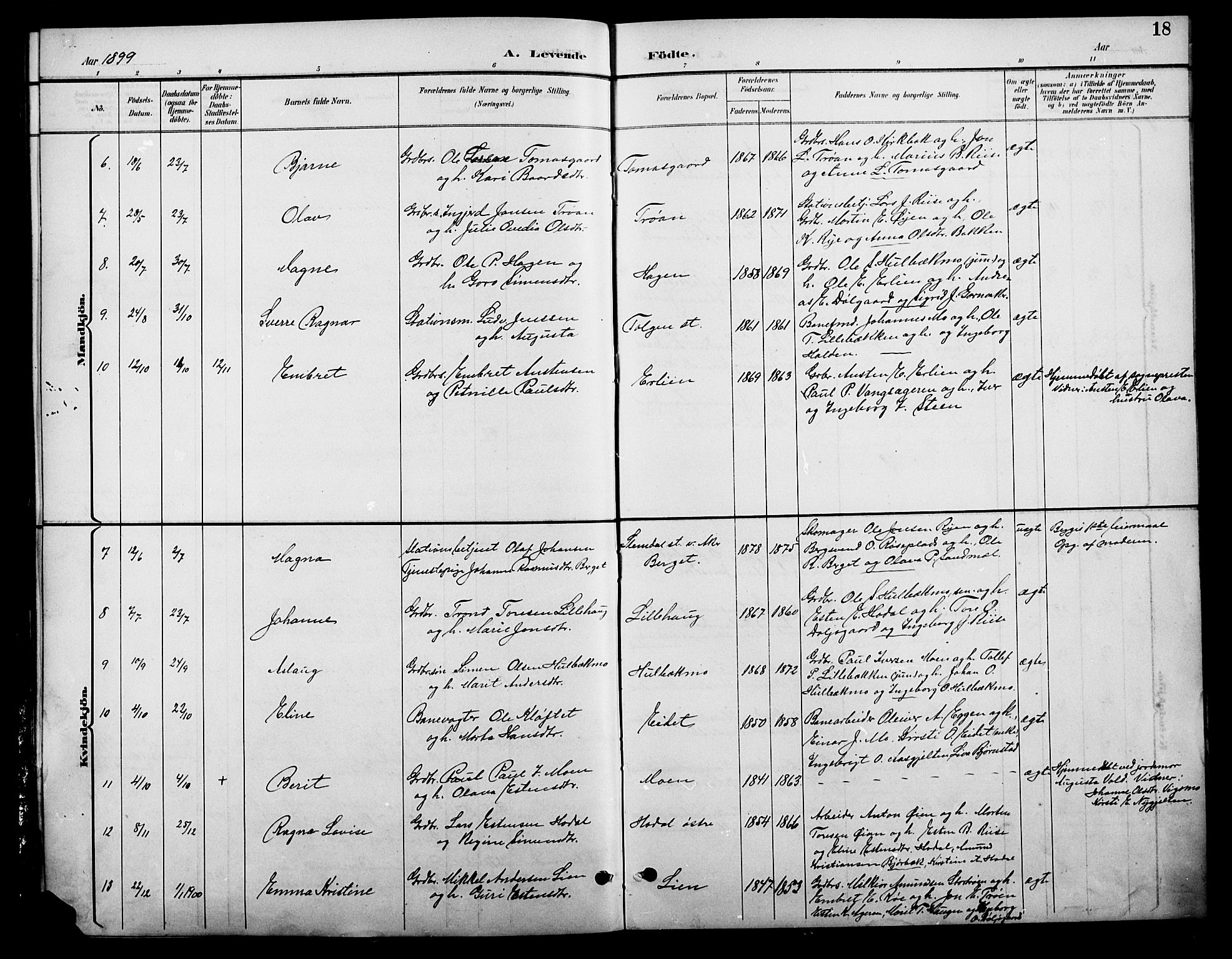 Tolga prestekontor, AV/SAH-PREST-062/L/L0009: Parish register (copy) no. 9, 1892-1919, p. 18