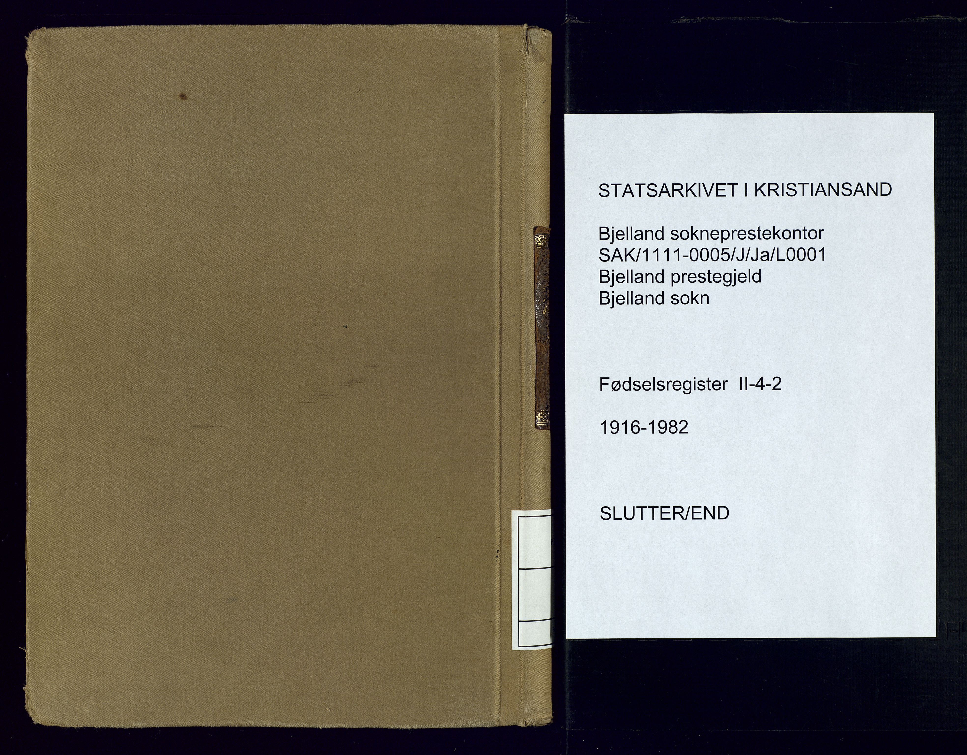 Bjelland sokneprestkontor, AV/SAK-1111-0005/J/Ja/L0001: Birth register no. II.4.2, 1916-1982