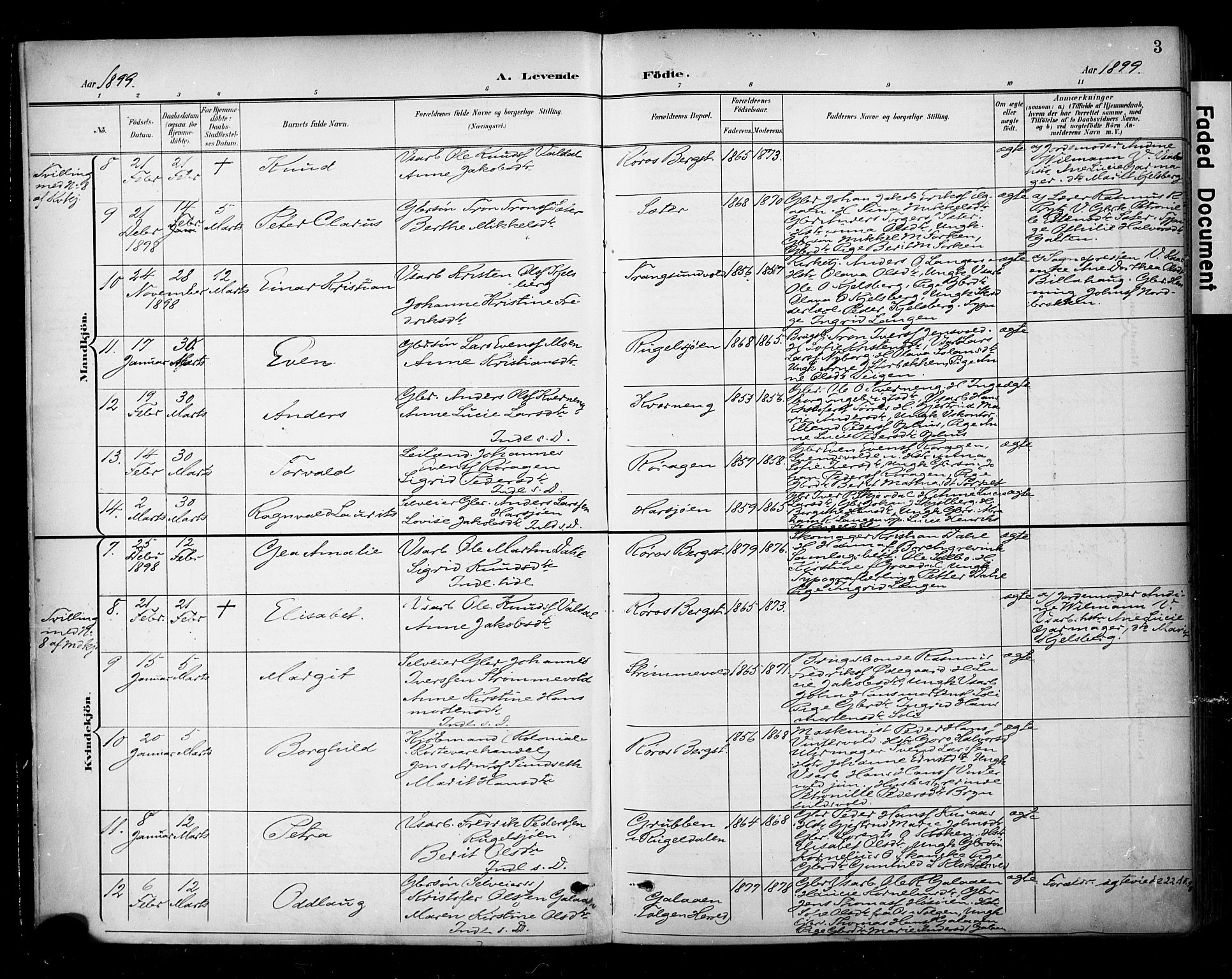 Ministerialprotokoller, klokkerbøker og fødselsregistre - Sør-Trøndelag, AV/SAT-A-1456/681/L0936: Parish register (official) no. 681A14, 1899-1908, p. 3