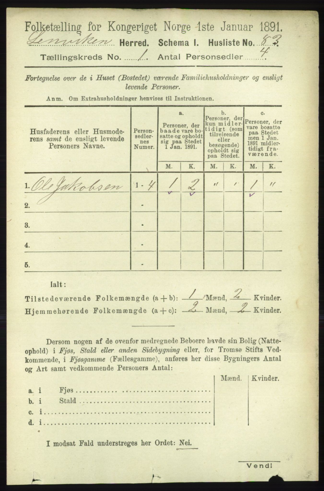RA, 1891 census for 1931 Lenvik, 1891, p. 106