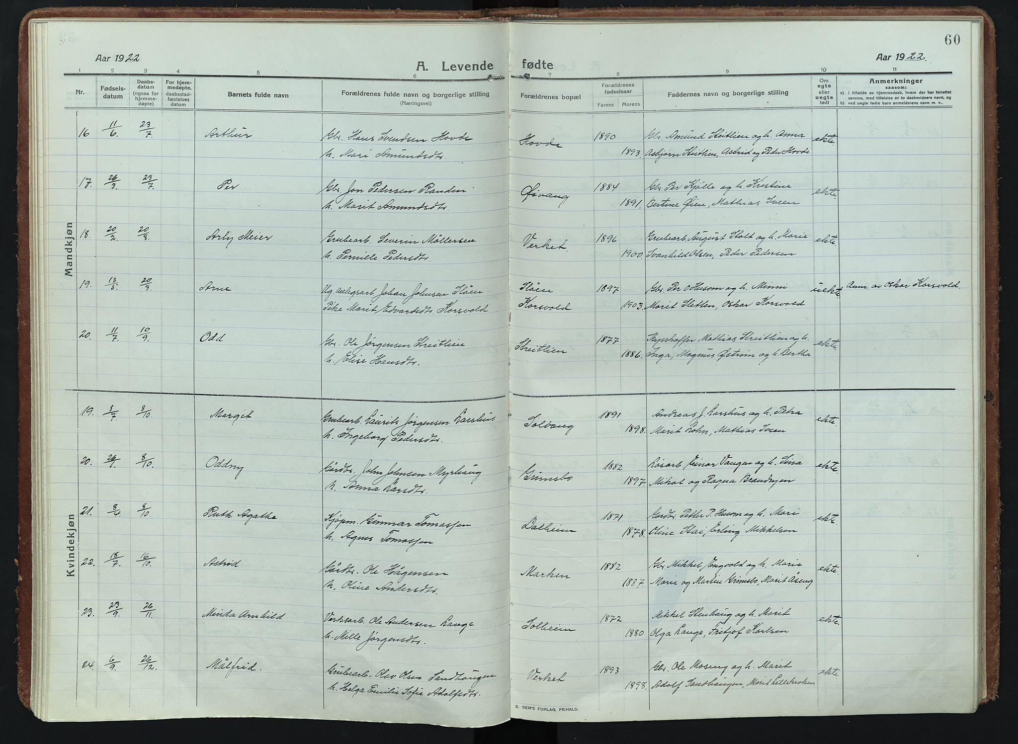 Alvdal prestekontor, AV/SAH-PREST-060/H/Ha/Haa/L0005: Parish register (official) no. 5, 1913-1930, p. 60