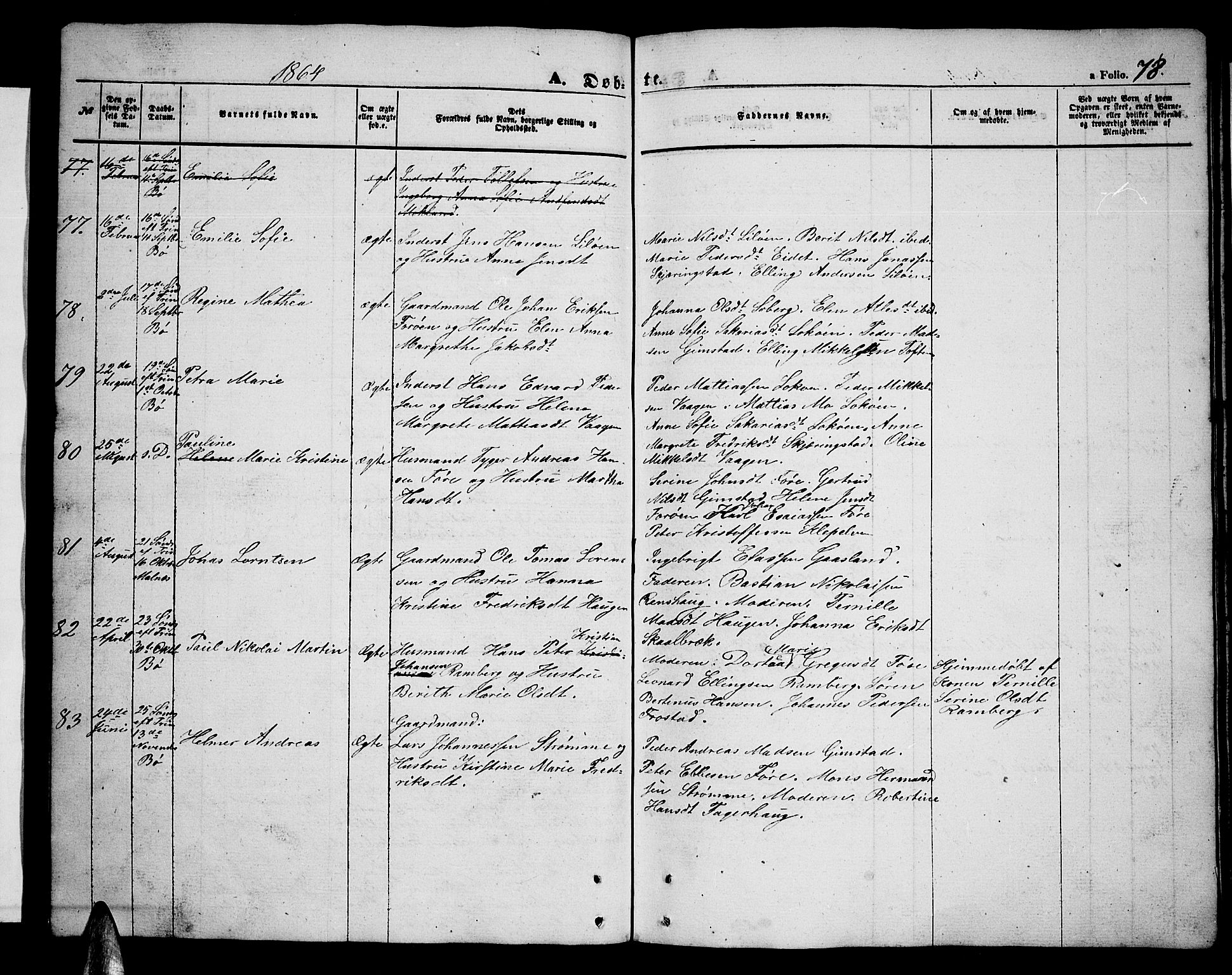 Ministerialprotokoller, klokkerbøker og fødselsregistre - Nordland, AV/SAT-A-1459/891/L1313: Parish register (copy) no. 891C02, 1856-1870, p. 78