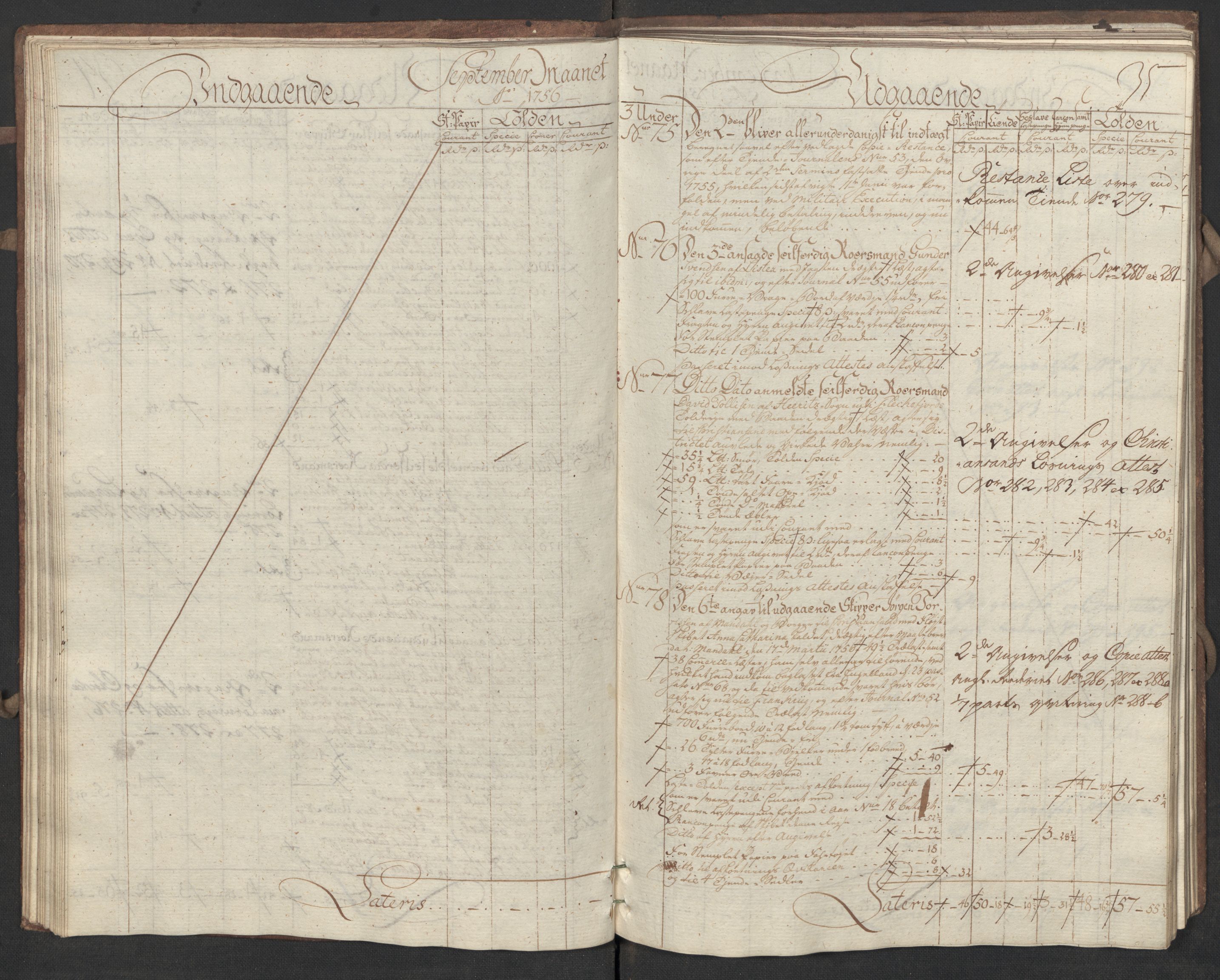 Generaltollkammeret, tollregnskaper, AV/RA-EA-5490/R17/L0017/0002: Tollregnskaper Mandal / Utgående hovedtollbok, 1756, p. 34b-35a