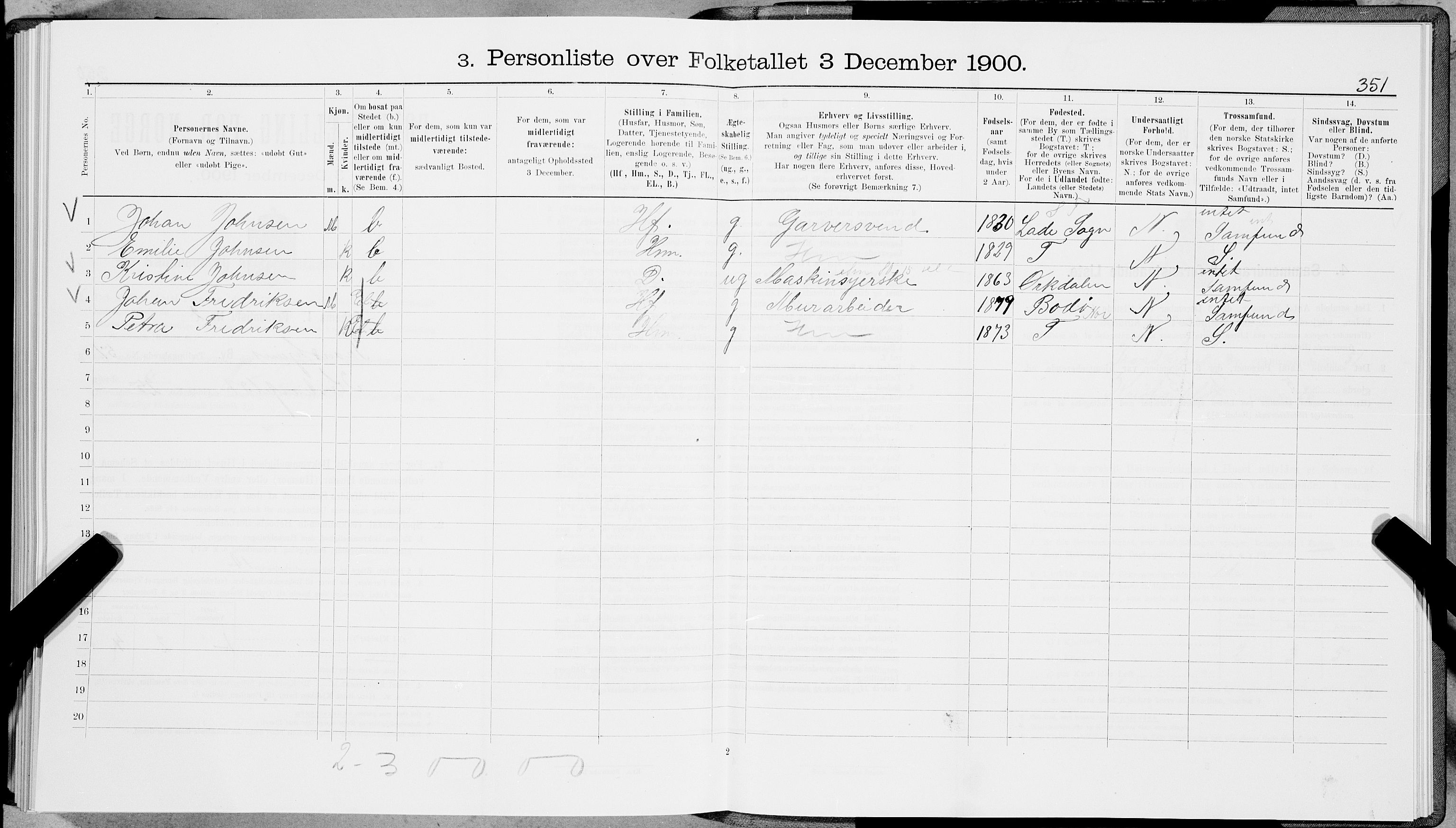 SAT, 1900 census for Trondheim, 1900, p. 8676