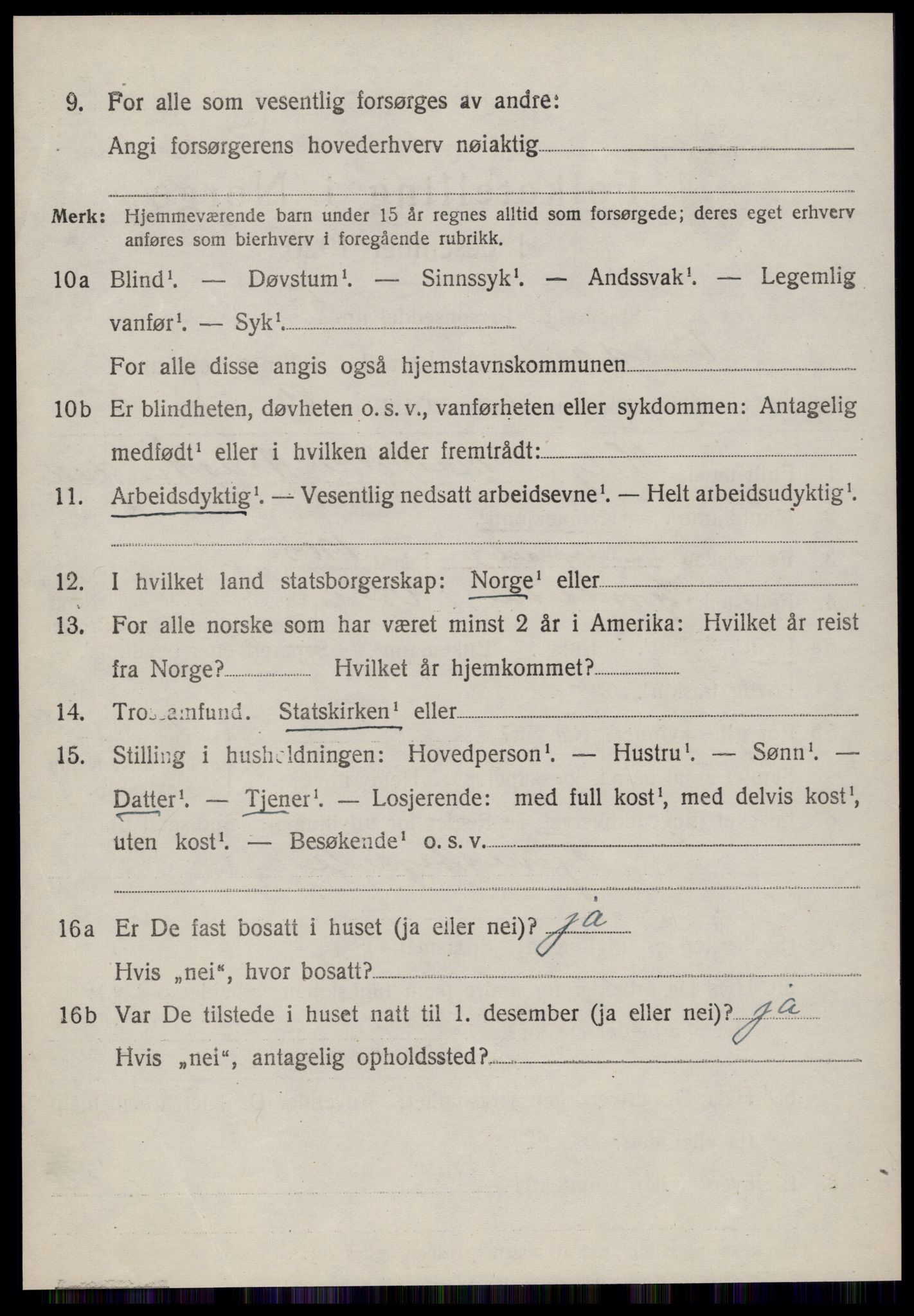 SAT, 1920 census for Volda, 1920, p. 9867