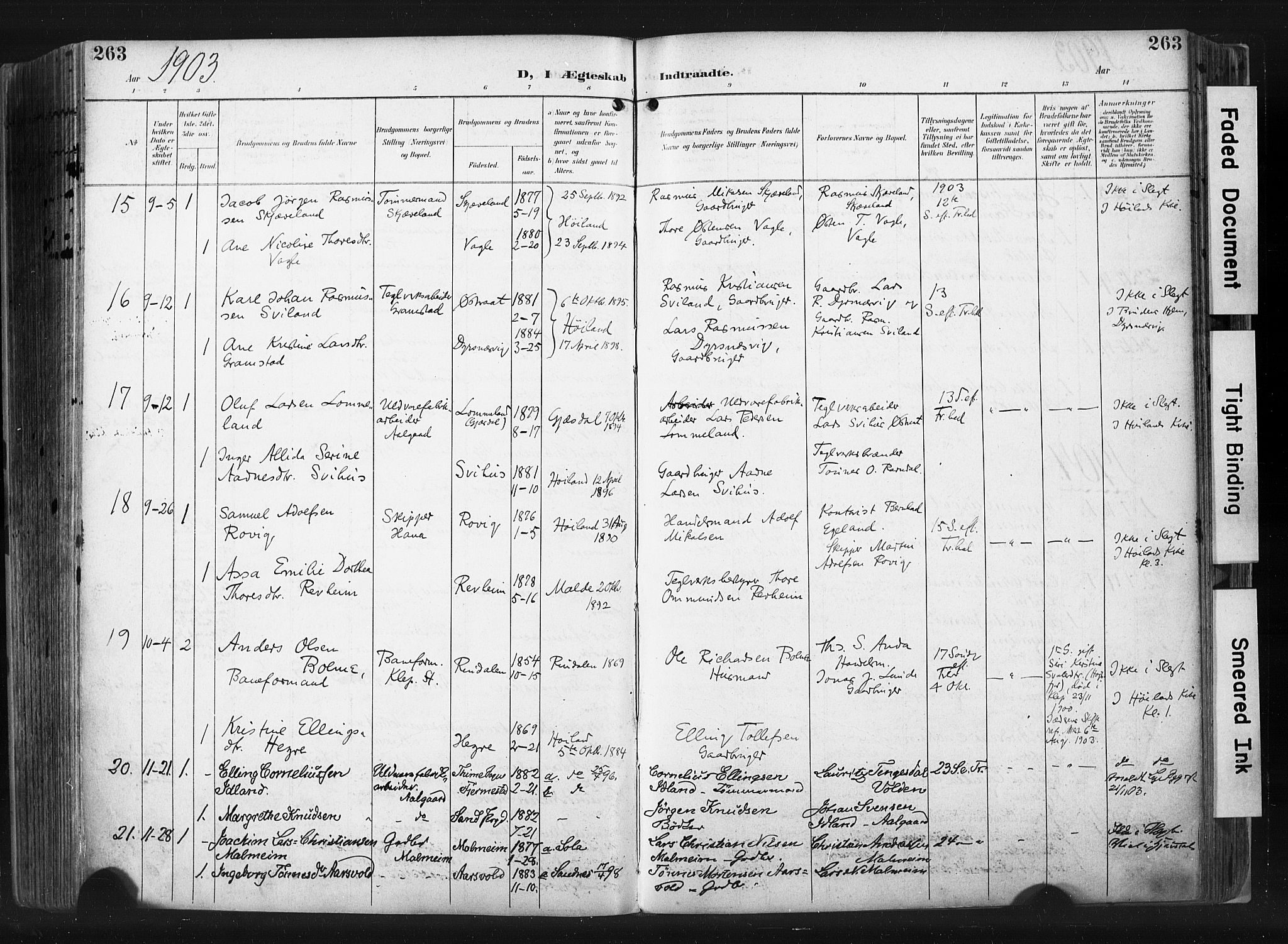 Høyland sokneprestkontor, AV/SAST-A-101799/001/30BA/L0015: Parish register (official) no. A 14, 1899-1911, p. 263