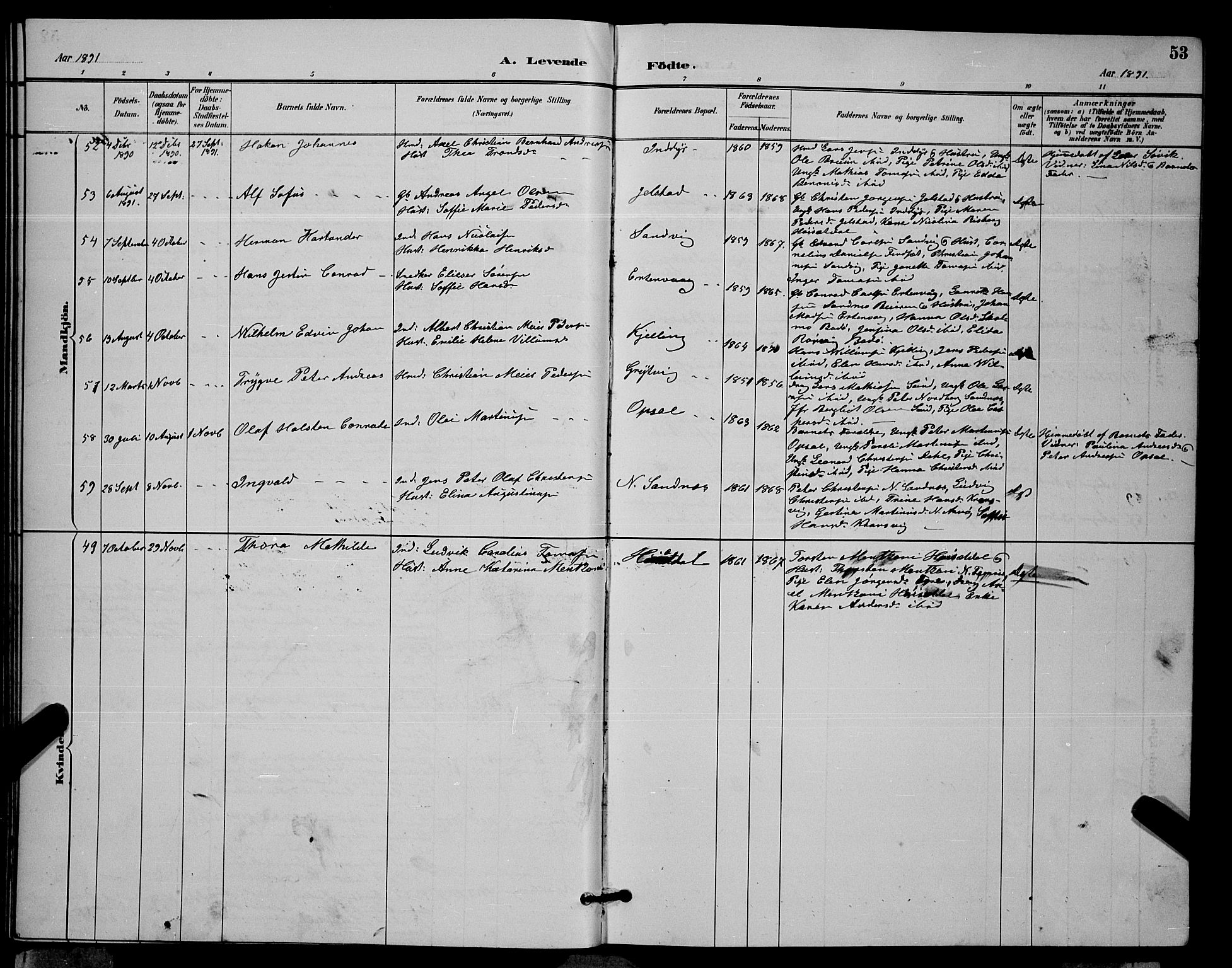 Ministerialprotokoller, klokkerbøker og fødselsregistre - Nordland, AV/SAT-A-1459/805/L0108: Parish register (copy) no. 805C04, 1885-1899, p. 53