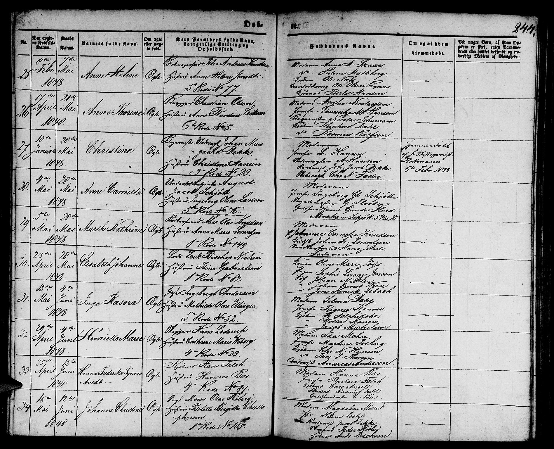 Nykirken Sokneprestembete, SAB/A-77101/H/Hab: Parish register (copy) no. B 1, 1842-1858, p. 244