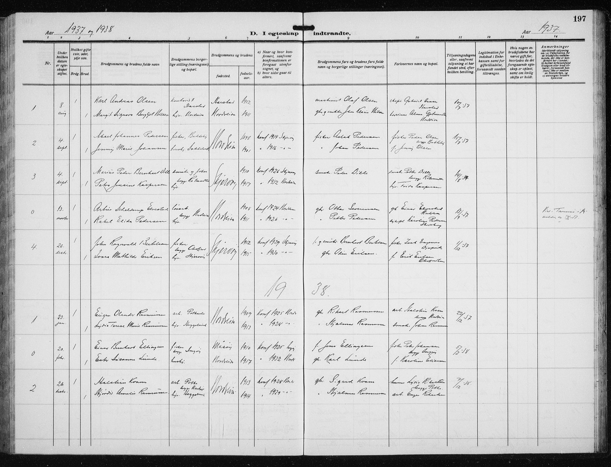 Skjervøy sokneprestkontor, AV/SATØ-S-1300/H/Ha/Hab/L0023klokker: Parish register (copy) no. 23, 1927-1943, p. 197