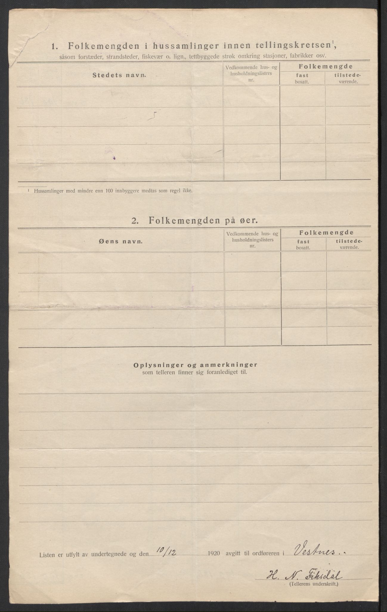 SAT, 1920 census for Vestnes, 1920, p. 30