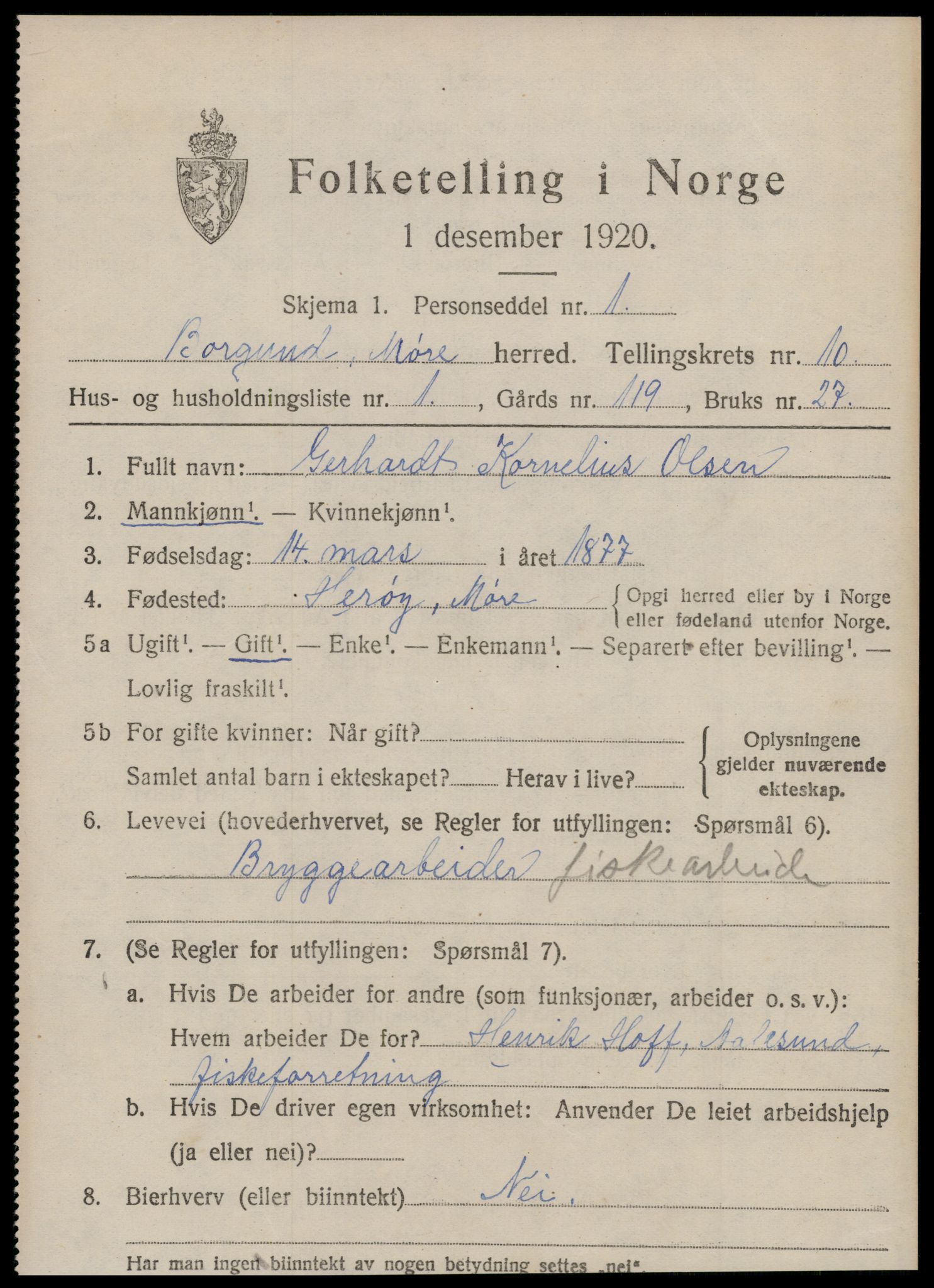 SAT, 1920 census for Borgund, 1920, p. 9112