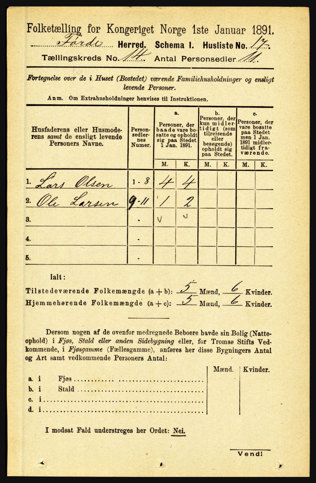 RA, 1891 census for 1432 Førde, 1891, p. 5076