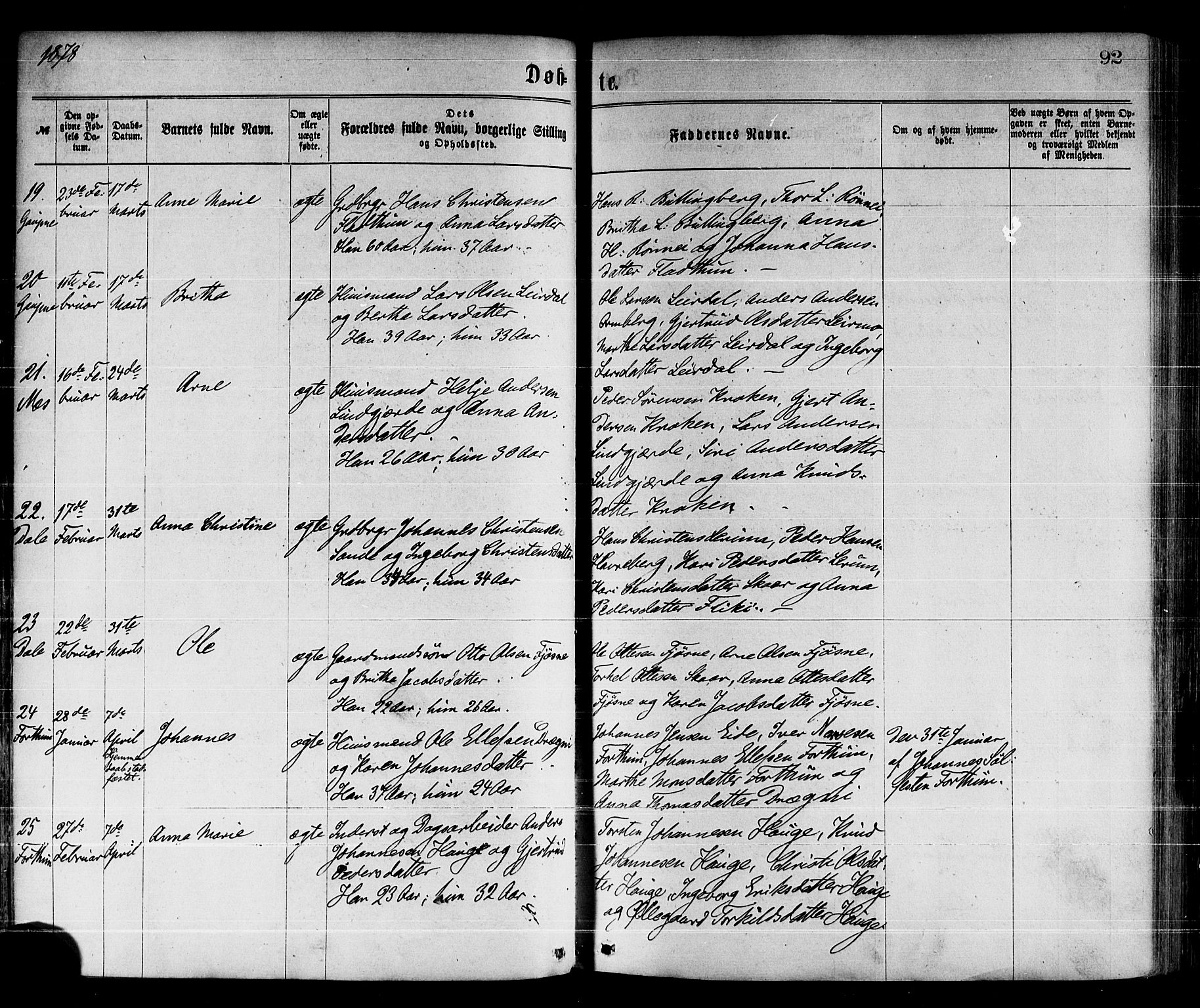 Luster sokneprestembete, SAB/A-81101/H/Haa/Haaa/L0010: Parish register (official) no. A 10, 1871-1886, p. 92