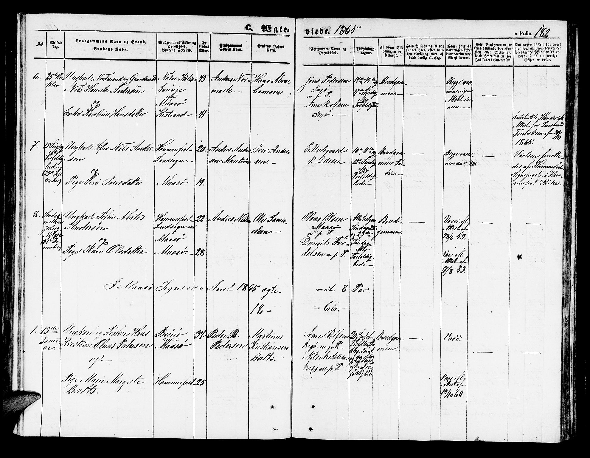 Måsøy sokneprestkontor, SATØ/S-1348/H/Hb/L0001klokker: Parish register (copy) no. 1, 1852-1877, p. 182