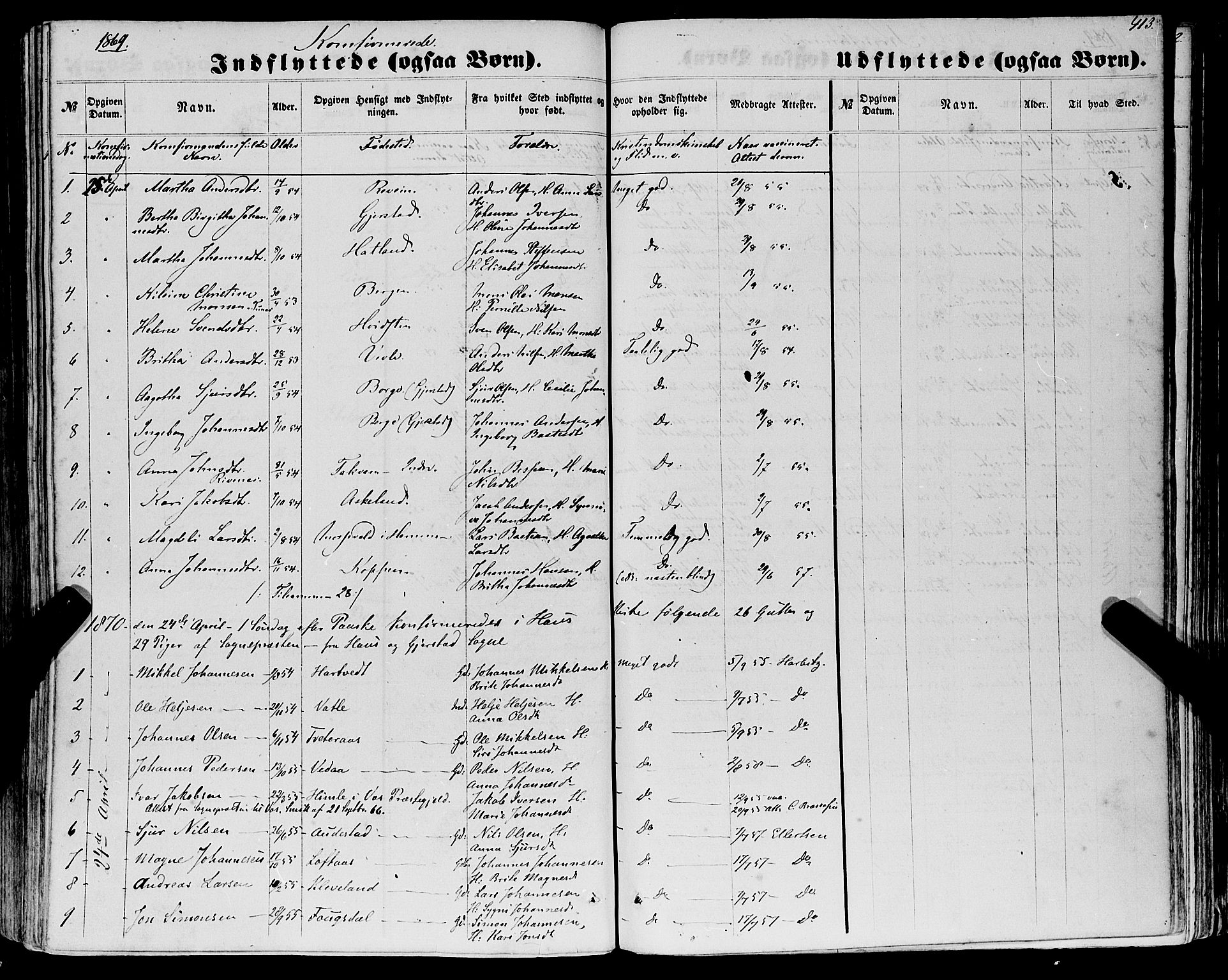Haus sokneprestembete, SAB/A-75601/H/Haa: Parish register (official) no. A 17, 1858-1870, p. 413