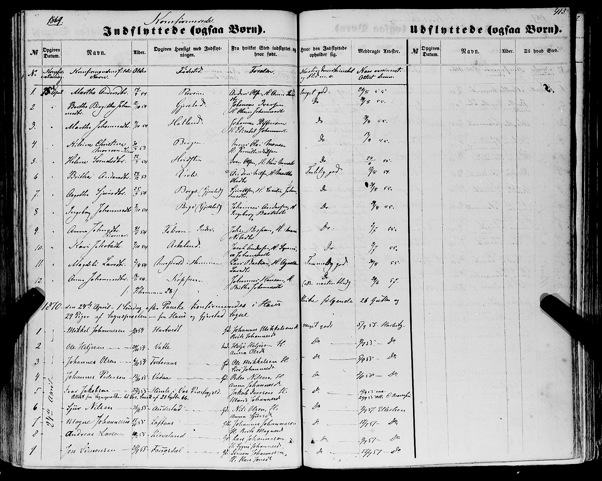 Haus sokneprestembete, AV/SAB-A-75601/H/Haa: Parish register (official) no. A 17, 1858-1870, p. 413