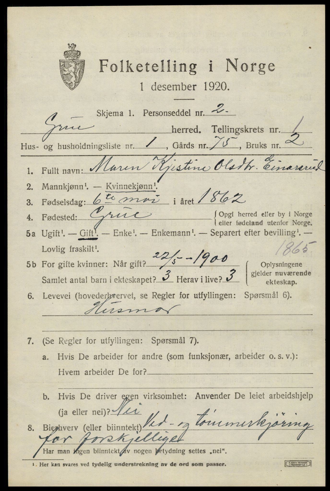 SAH, 1920 census for Grue, 1920, p. 2481