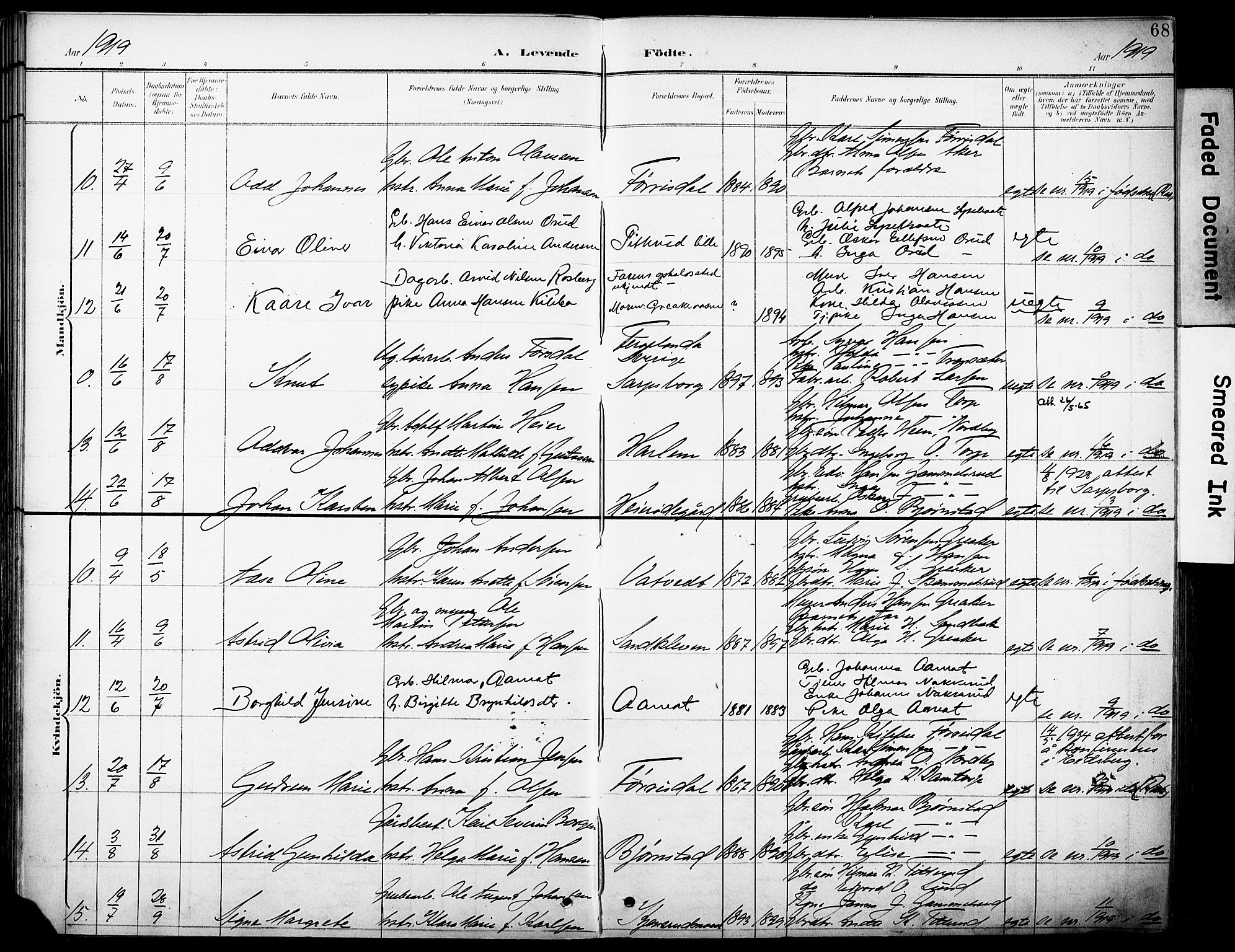 Rakkestad prestekontor Kirkebøker, AV/SAO-A-2008/F/Fb/L0002: Parish register (official) no. II 2, 1900-1920, p. 68