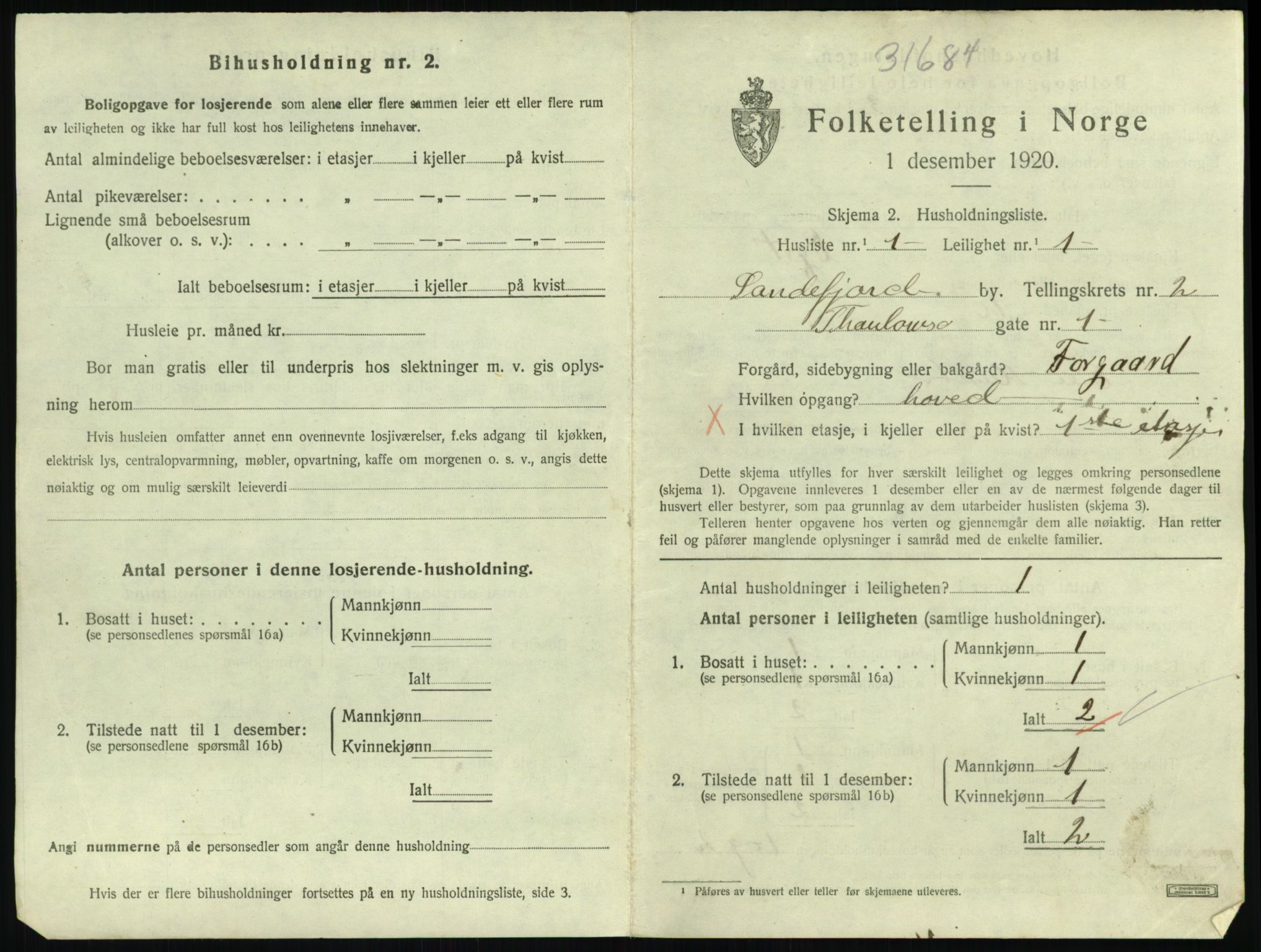 SAKO, 1920 census for Sandefjord, 1920, p. 1588