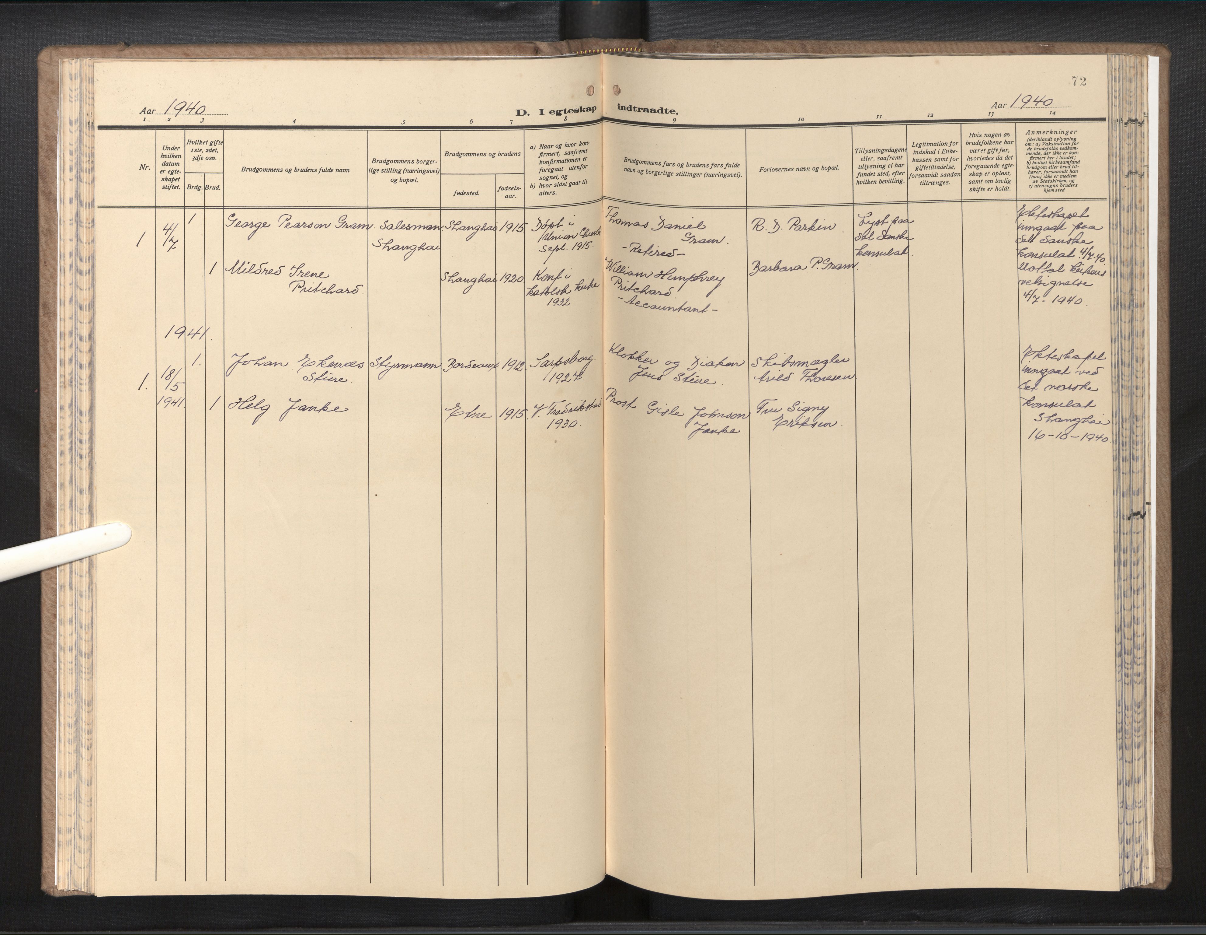  Den norske sjømannsmisjon i utlandet/Kinesiske havner (Shanghai-Hong Kong), SAB/SAB/PA-0120/H/Ha/Hab/L0001: Parish register (official) no. A 1, 1933-1947, p. 71b-72a