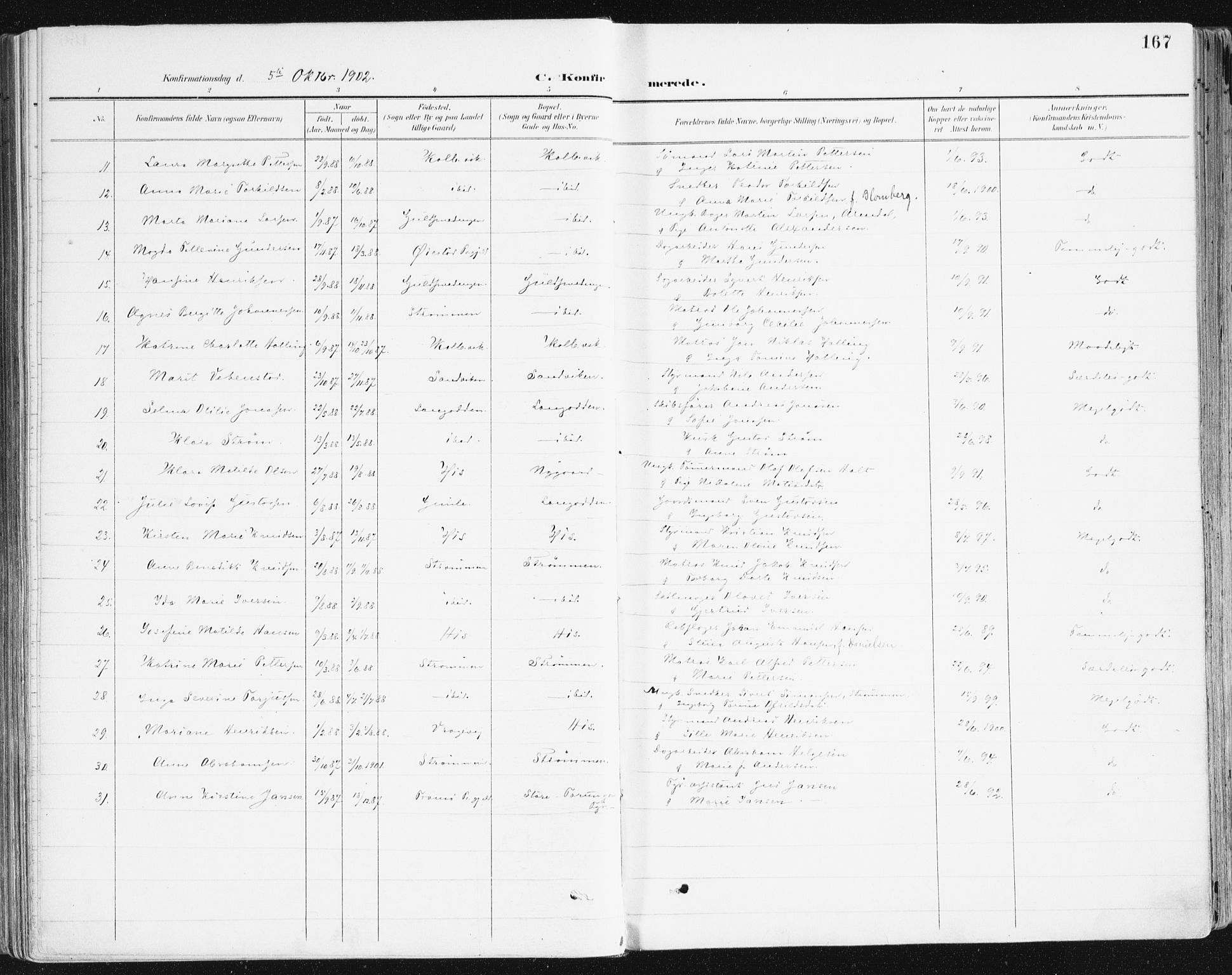 Hisøy sokneprestkontor, AV/SAK-1111-0020/F/Fa/L0004: Parish register (official) no. A 4, 1895-1917, p. 167
