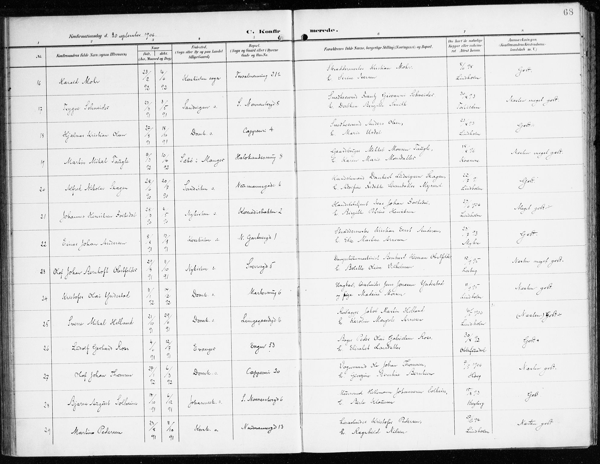 Domkirken sokneprestembete, AV/SAB-A-74801/H/Haa/L0031: Parish register (official) no. C 6, 1898-1915, p. 68