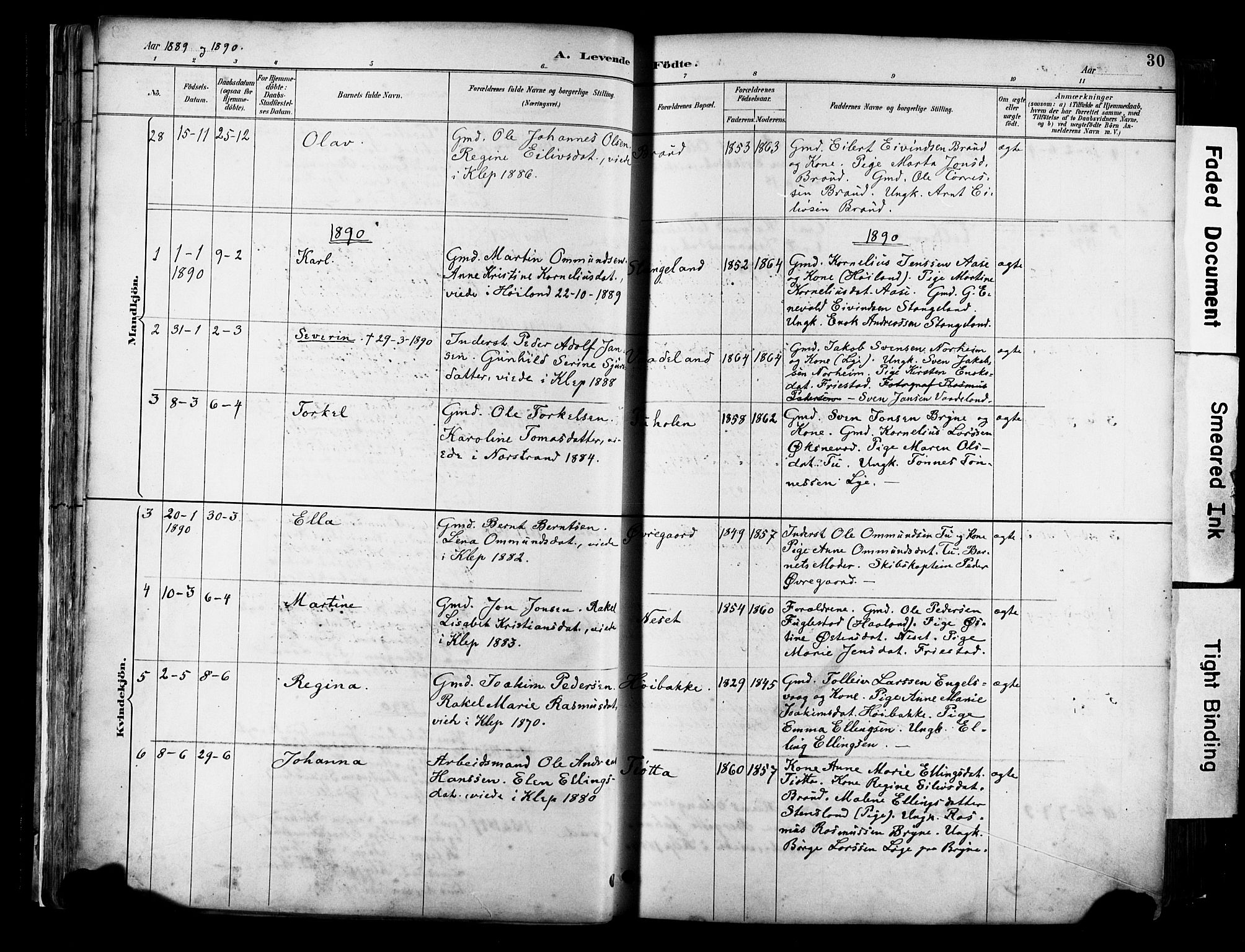 Klepp sokneprestkontor, SAST/A-101803/001/3/30BA/L0009: Parish register (official) no. A 7, 1886-1915, p. 30