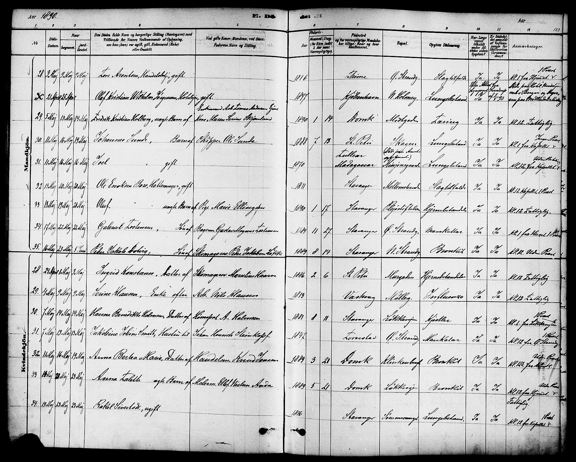 Domkirken sokneprestkontor, SAST/A-101812/001/30/30BA/L0027: Parish register (official) no. A 26, 1878-1896, p. 123