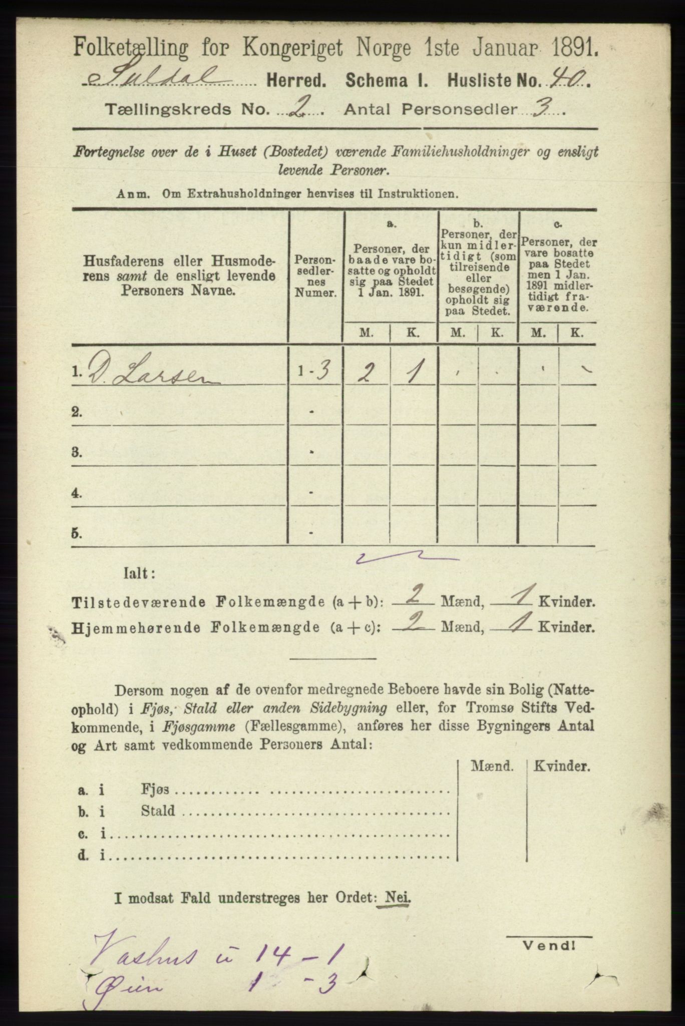 RA, 1891 census for 1134 Suldal, 1891, p. 234