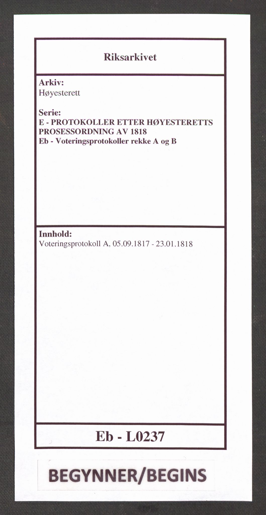 Høyesterett, RA/S-1002/E/Eb/Ebb/L0003/0003: Voteringsprotokoller / Voteringsprotokoll, 1817-1818
