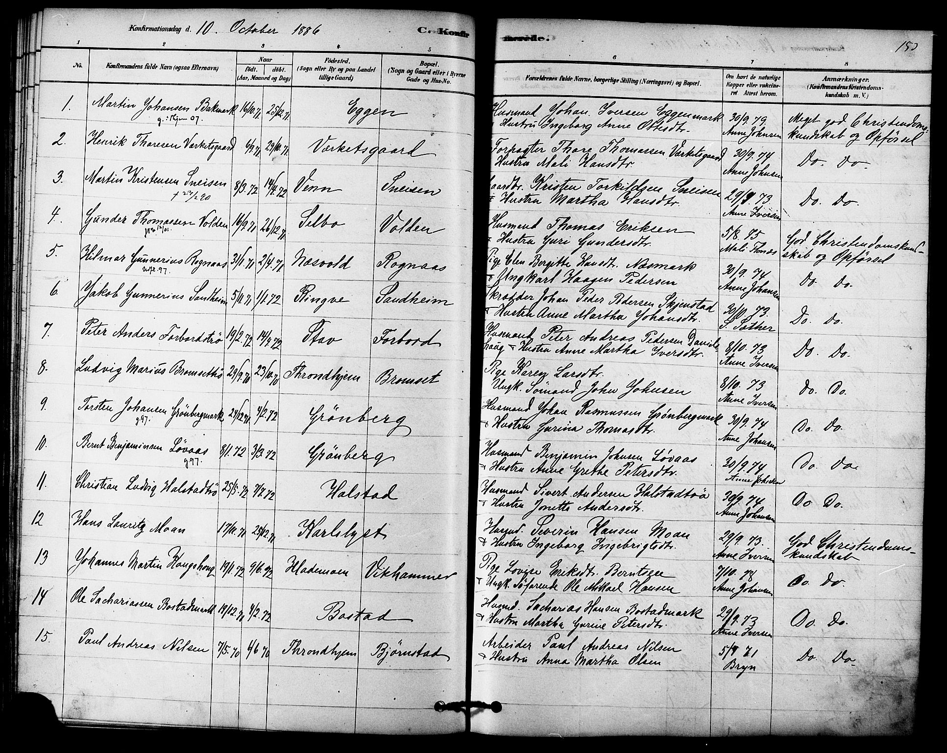 Ministerialprotokoller, klokkerbøker og fødselsregistre - Sør-Trøndelag, SAT/A-1456/616/L0410: Parish register (official) no. 616A07, 1878-1893, p. 153