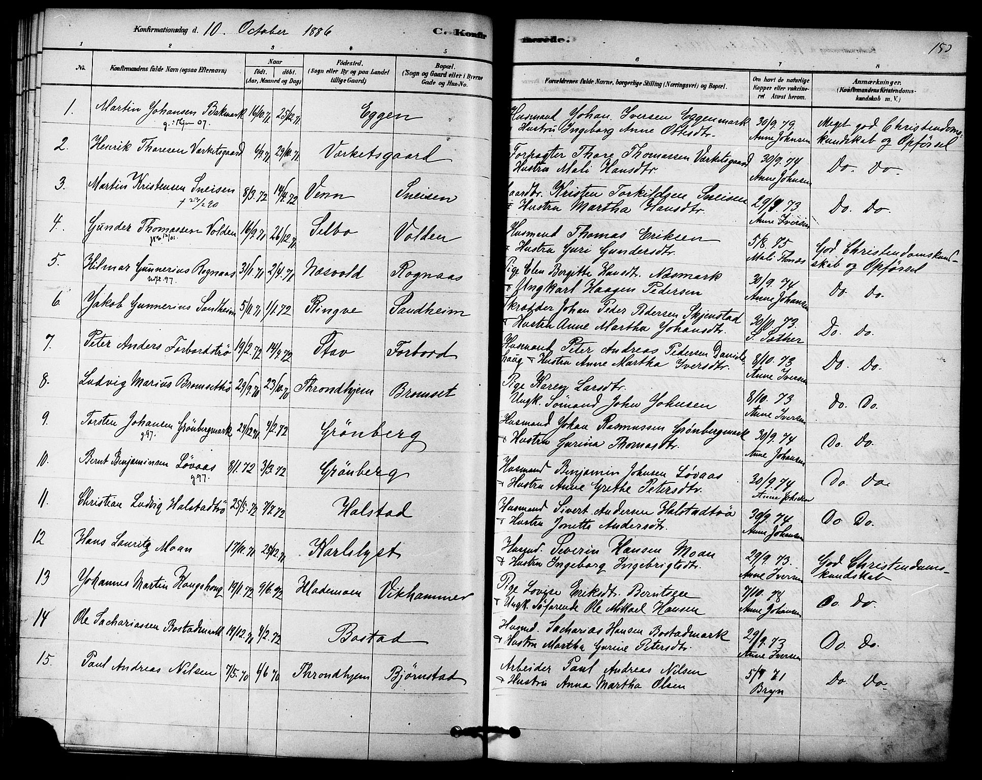 Ministerialprotokoller, klokkerbøker og fødselsregistre - Sør-Trøndelag, AV/SAT-A-1456/616/L0410: Parish register (official) no. 616A07, 1878-1893, p. 153