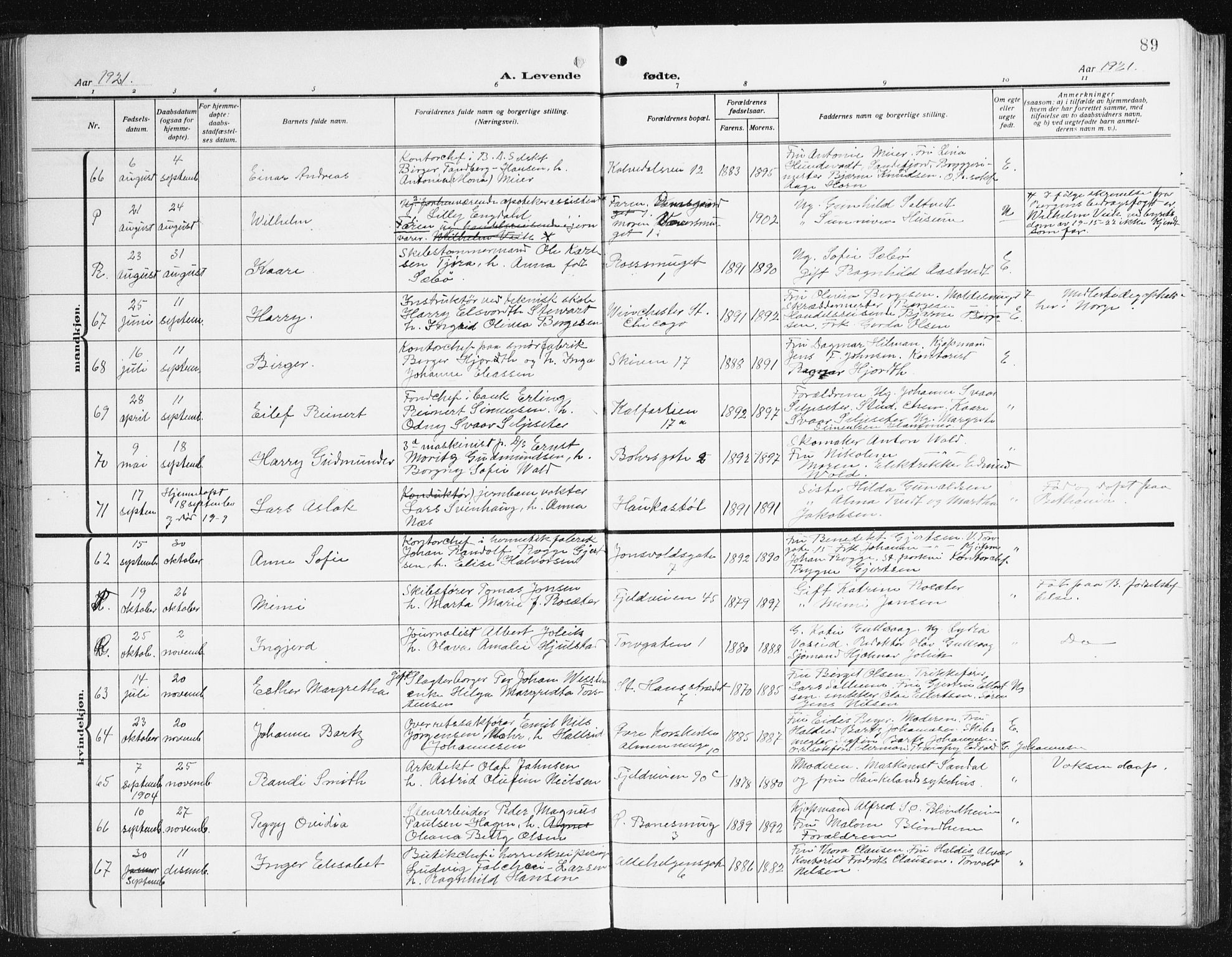 Domkirken sokneprestembete, AV/SAB-A-74801/H/Hab/L0018: Parish register (copy) no. B 11, 1915-1942, p. 89