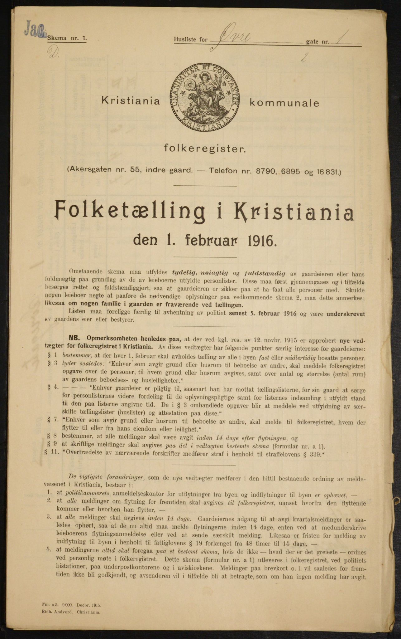 OBA, Municipal Census 1916 for Kristiania, 1916, p. 133484