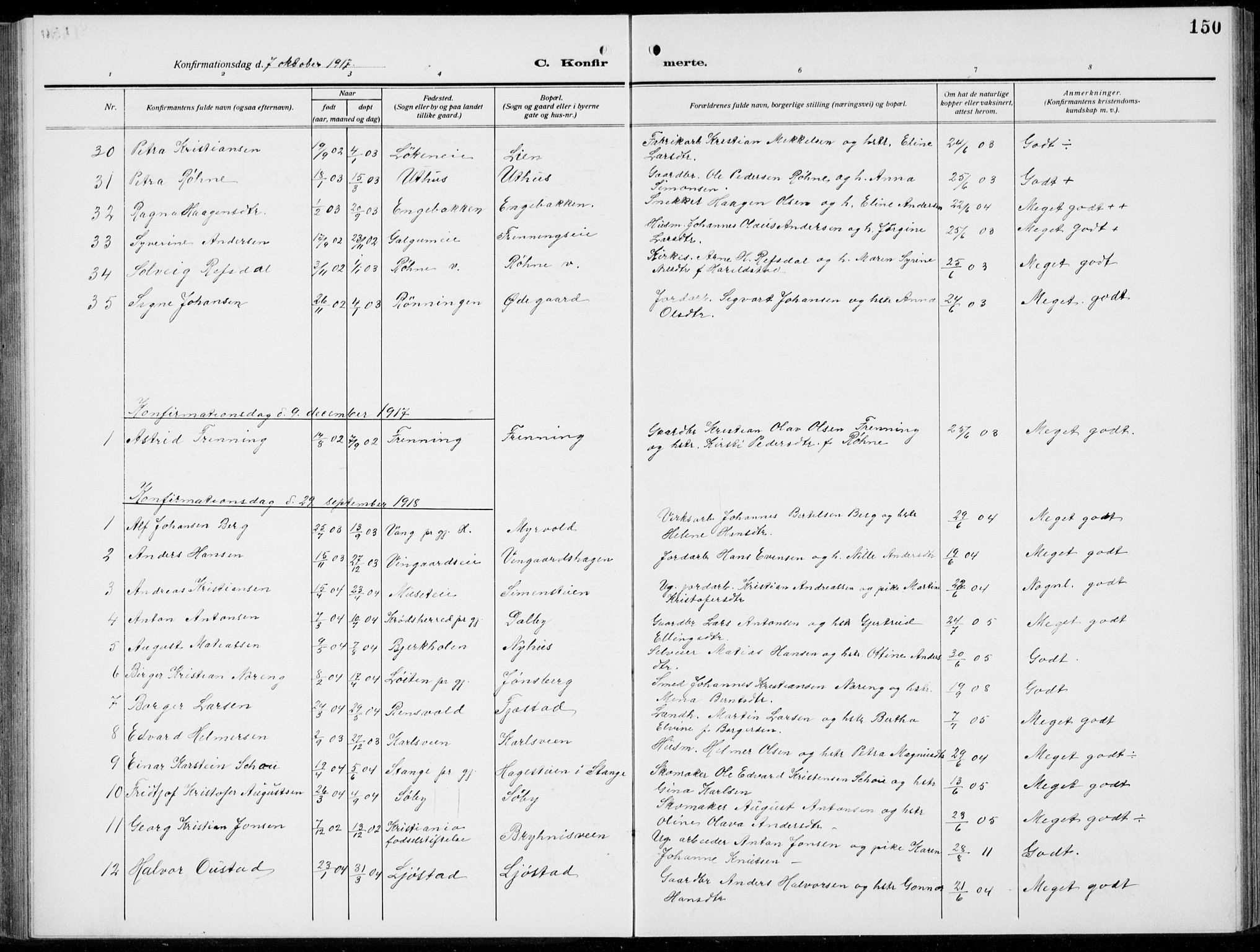 Romedal prestekontor, AV/SAH-PREST-004/L/L0014: Parish register (copy) no. 14, 1915-1939, p. 150