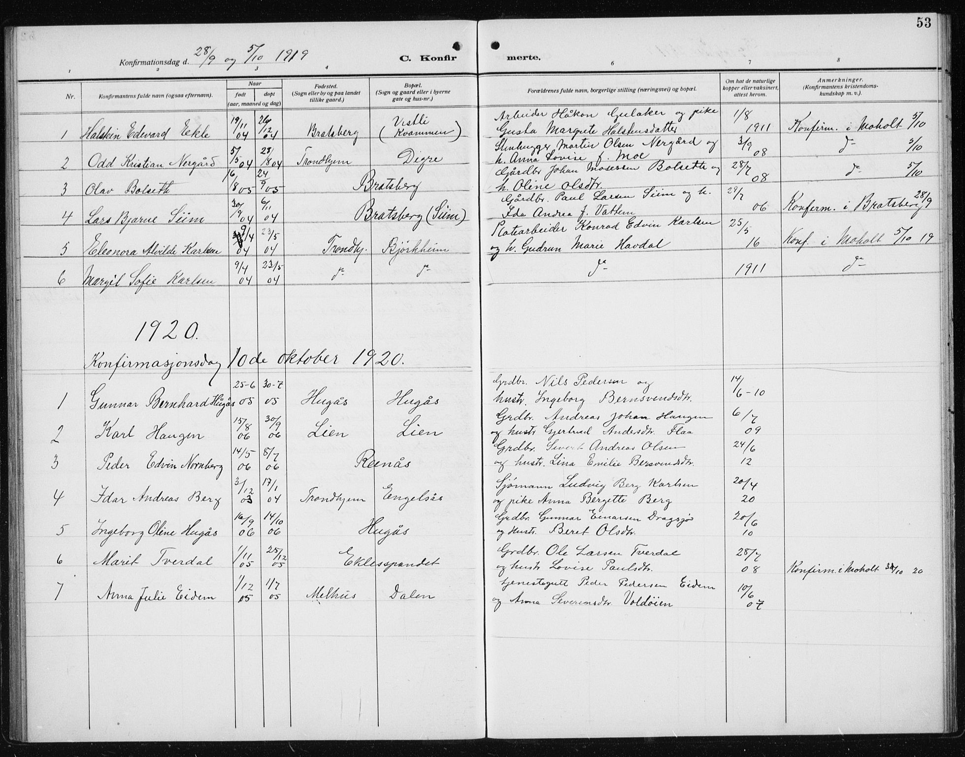 Ministerialprotokoller, klokkerbøker og fødselsregistre - Sør-Trøndelag, SAT/A-1456/608/L0342: Parish register (copy) no. 608C08, 1912-1938, p. 53