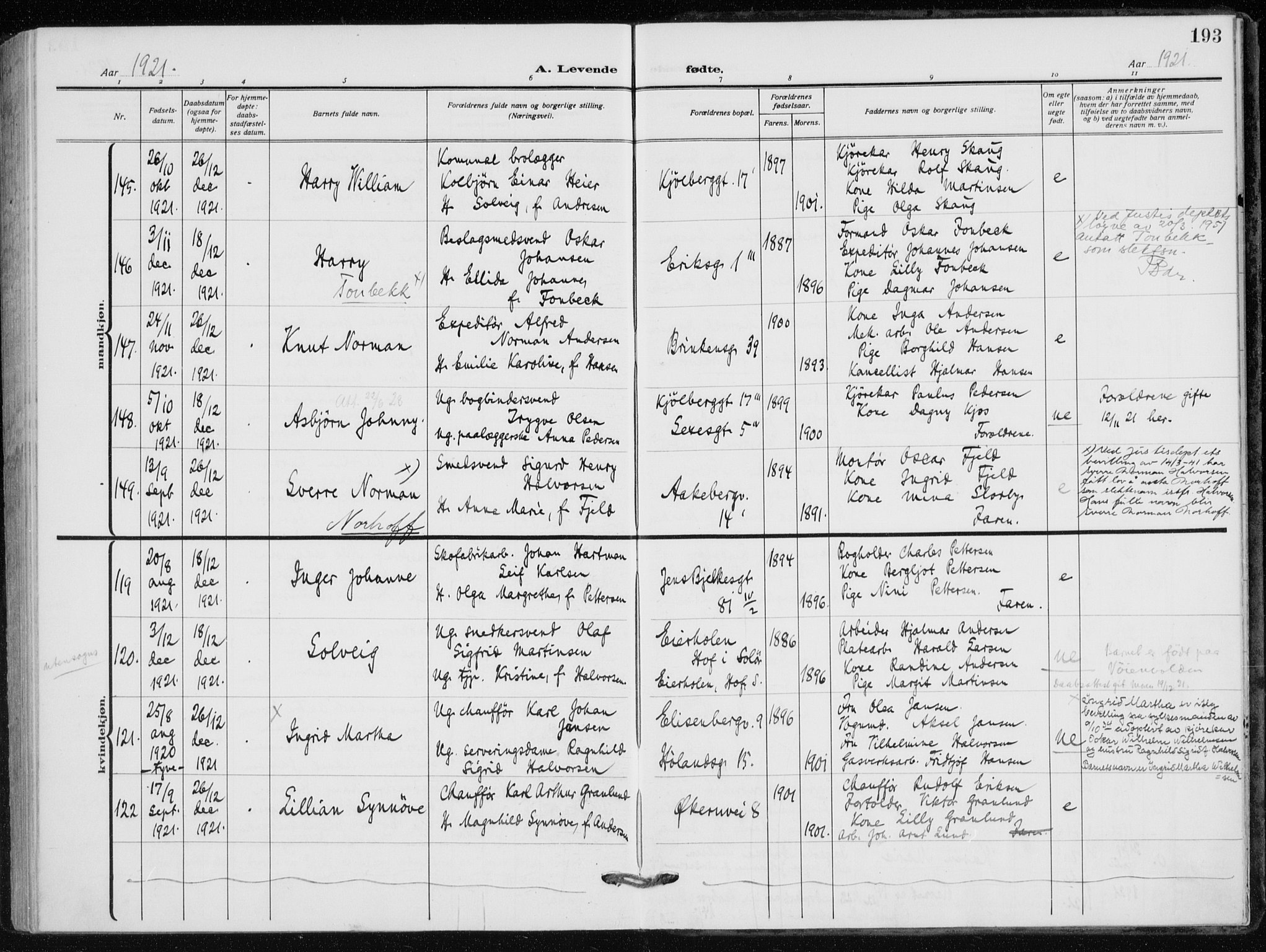 Kampen prestekontor Kirkebøker, AV/SAO-A-10853/F/Fa/L0012: Parish register (official) no. I 12, 1916-1921, p. 193