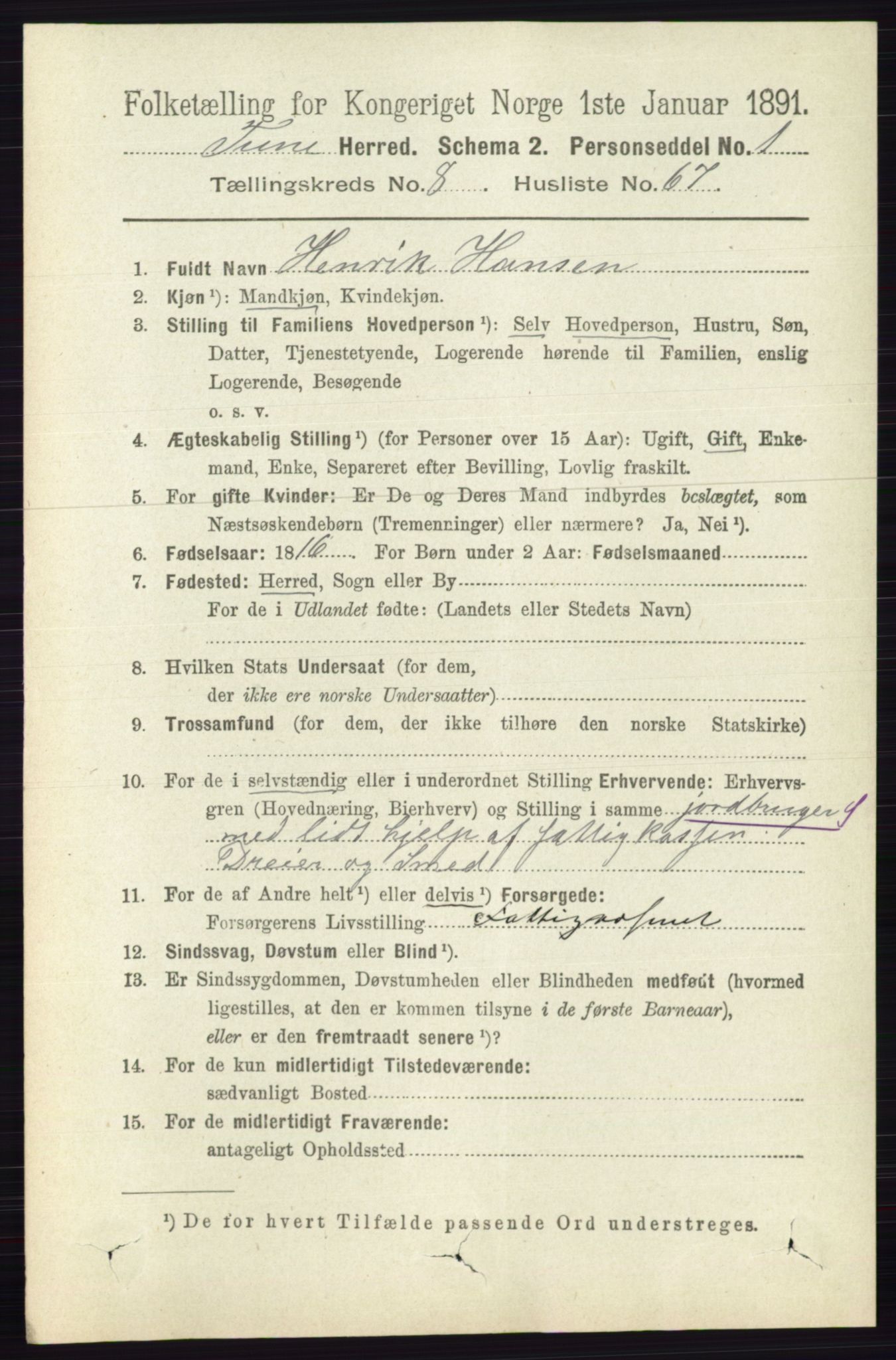 RA, 1891 census for 0130 Tune, 1891, p. 6135