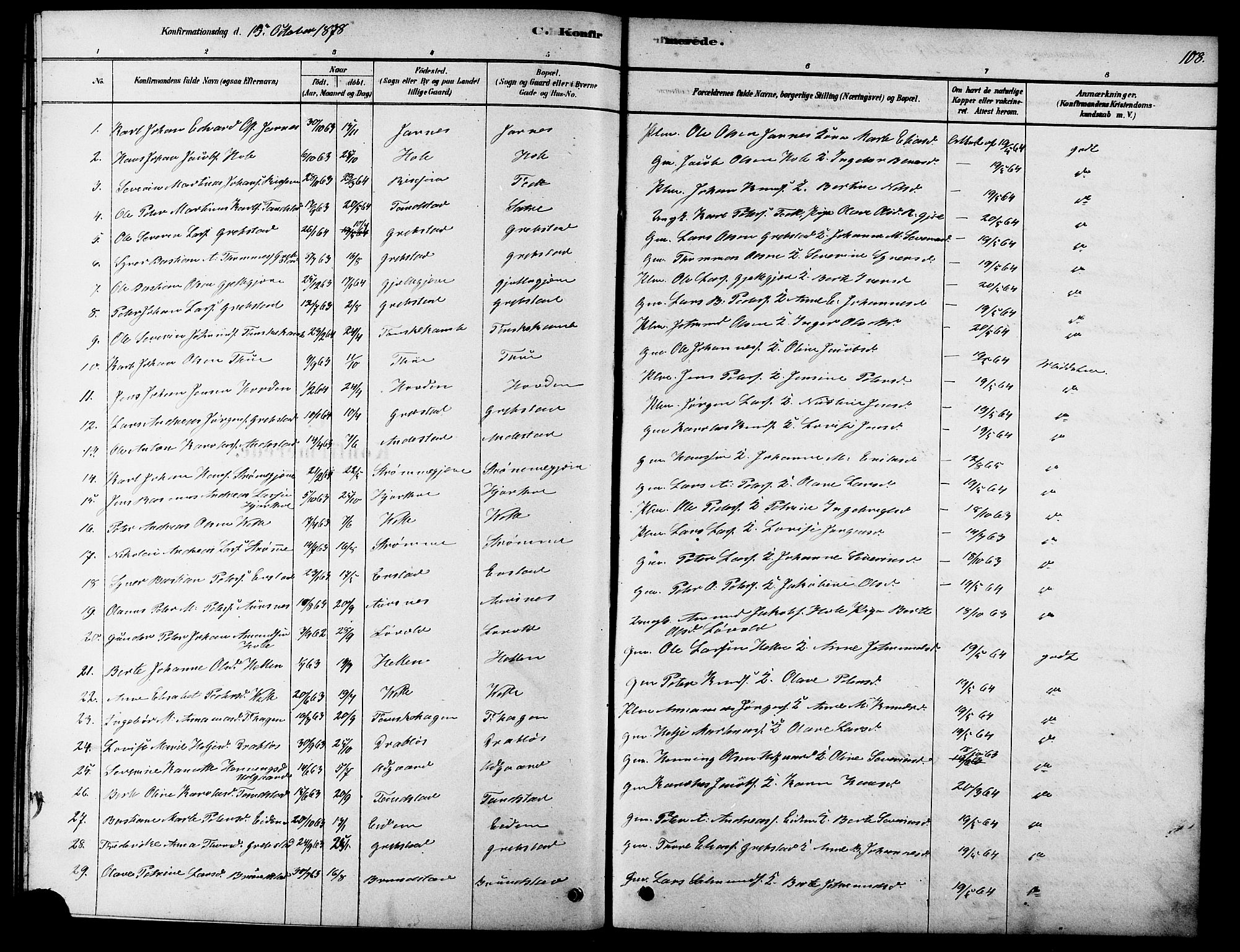 Ministerialprotokoller, klokkerbøker og fødselsregistre - Møre og Romsdal, AV/SAT-A-1454/523/L0339: Parish register (copy) no. 523C02, 1878-1891, p. 108